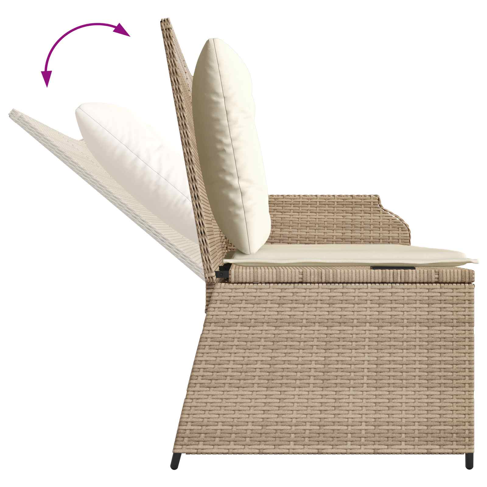 Banc de jardin avec coussin Noir et blanc crème polyrotin - XIOS
