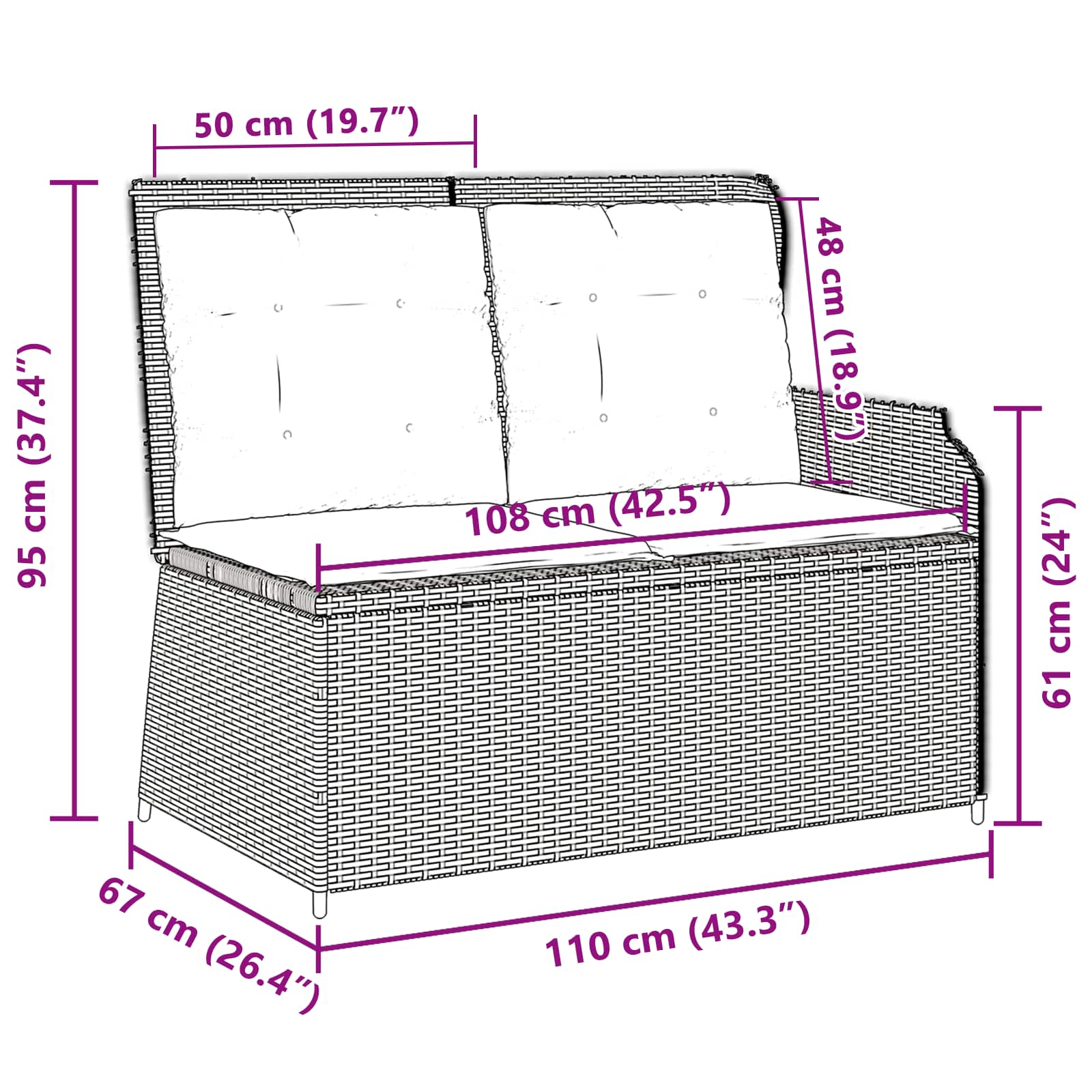 Banc de jardin avec coussin Noir et blanc crème polyrotin - XIOS