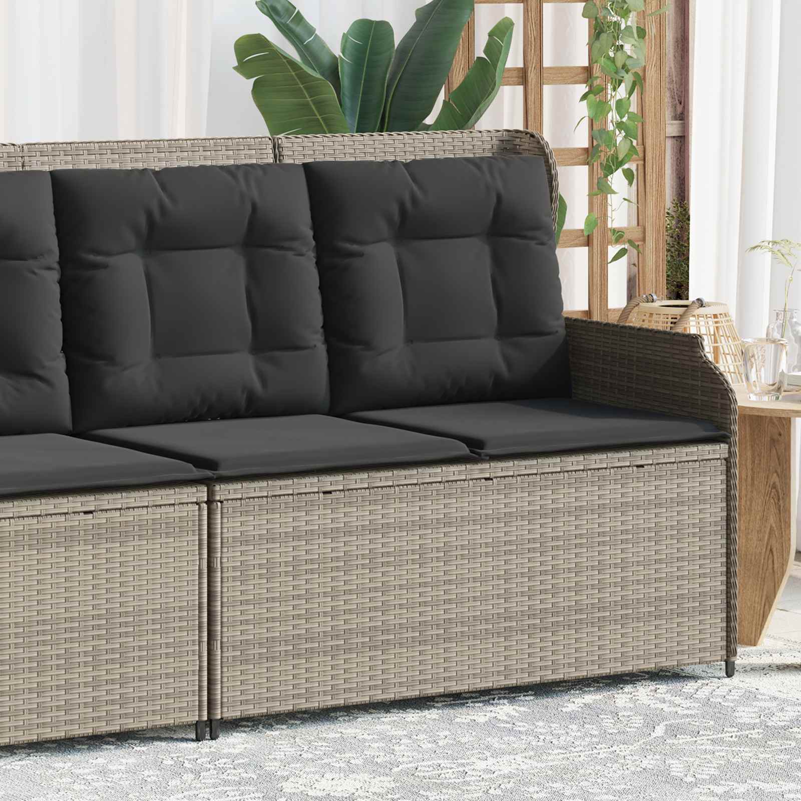 Banc de jardin avec coussin Gris clair polyrotin - XIOS