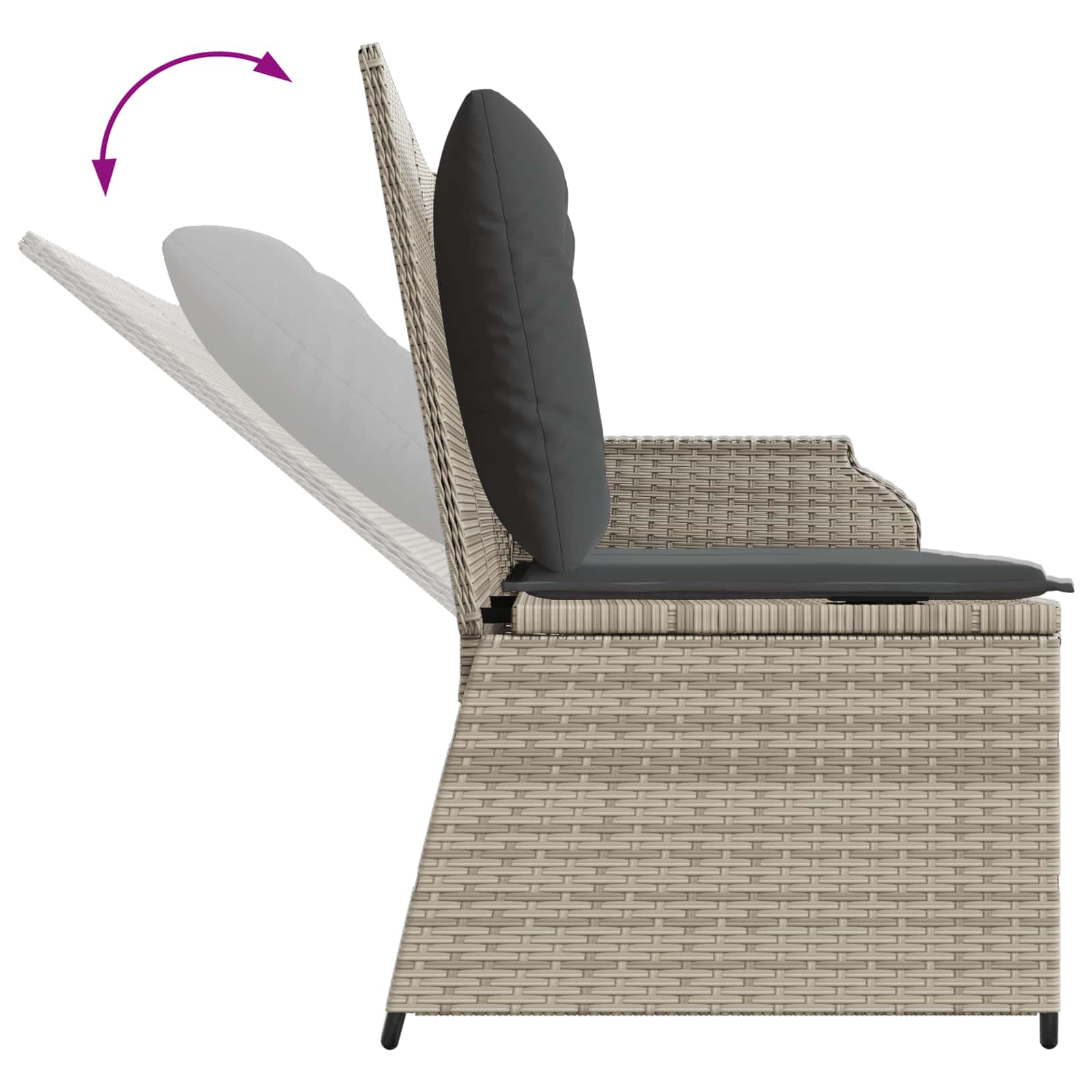 Banc de jardin avec coussin Gris clair polyrotin - XIOS