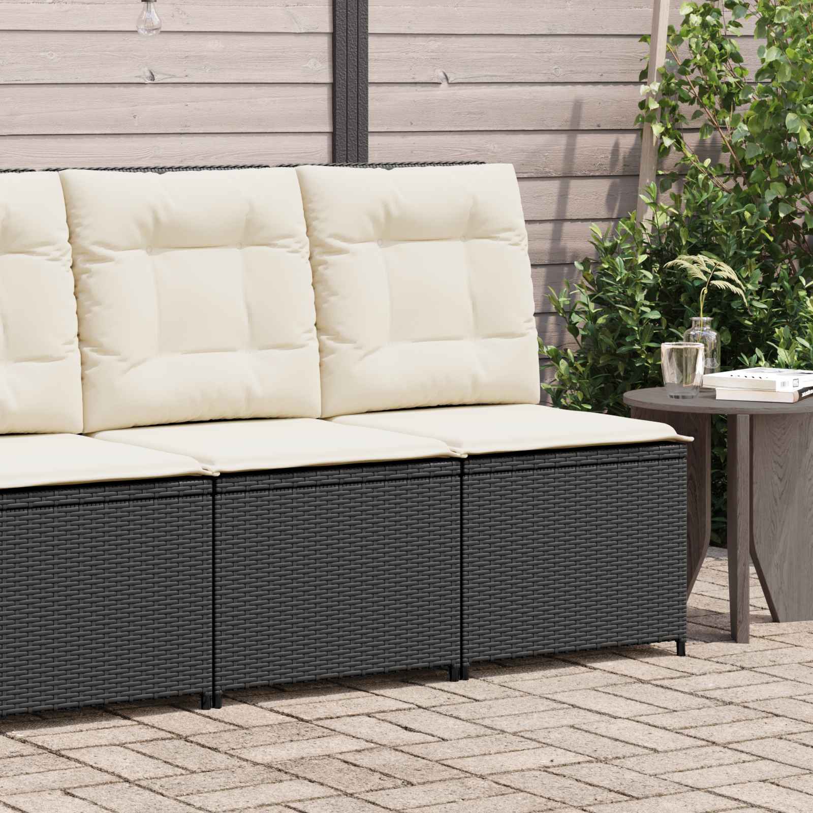Canapé de jardin avec coussin Noir et blanc crème polyrotin - XIOS