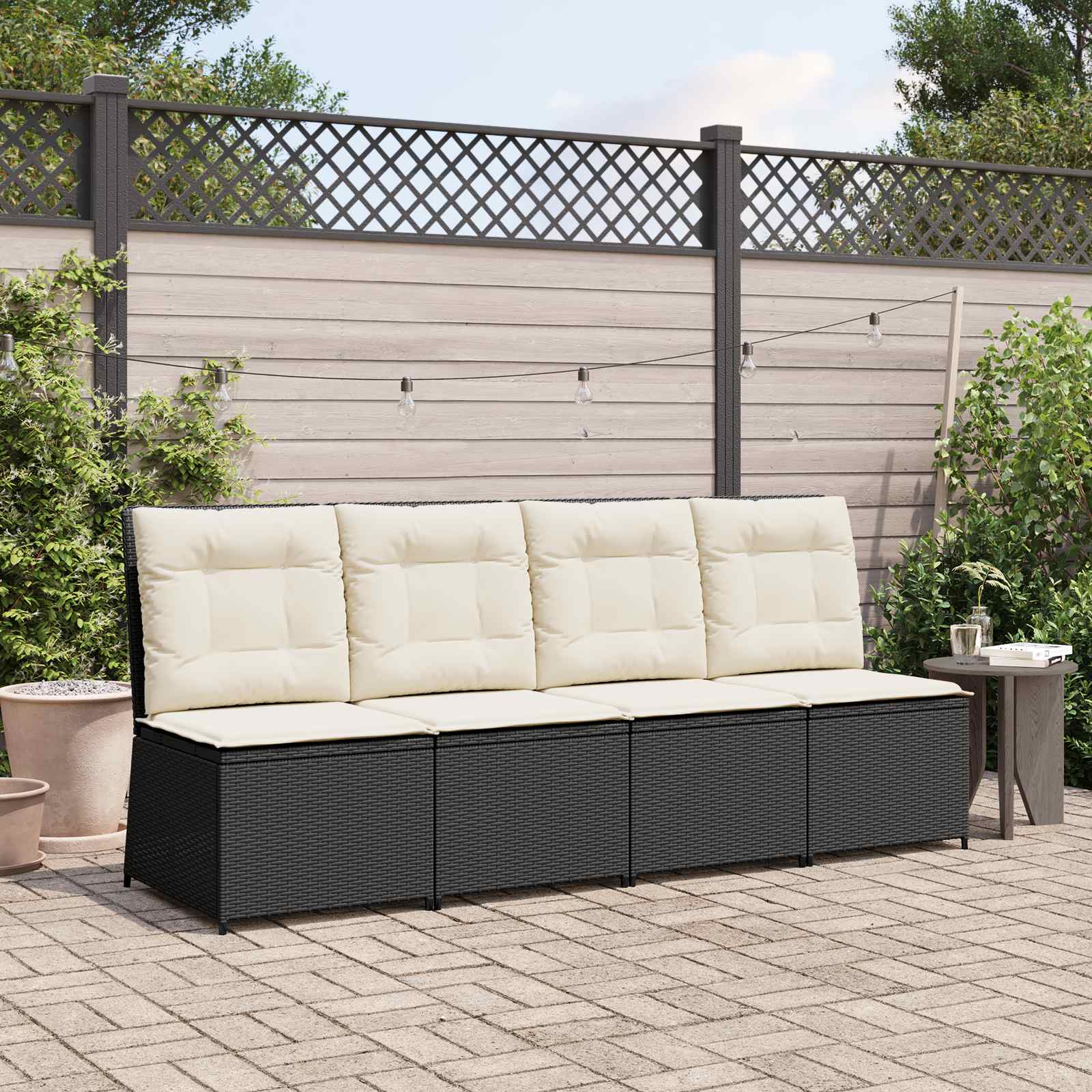 Canapé de jardin avec coussin Noir et blanc crème polyrotin - XIOS