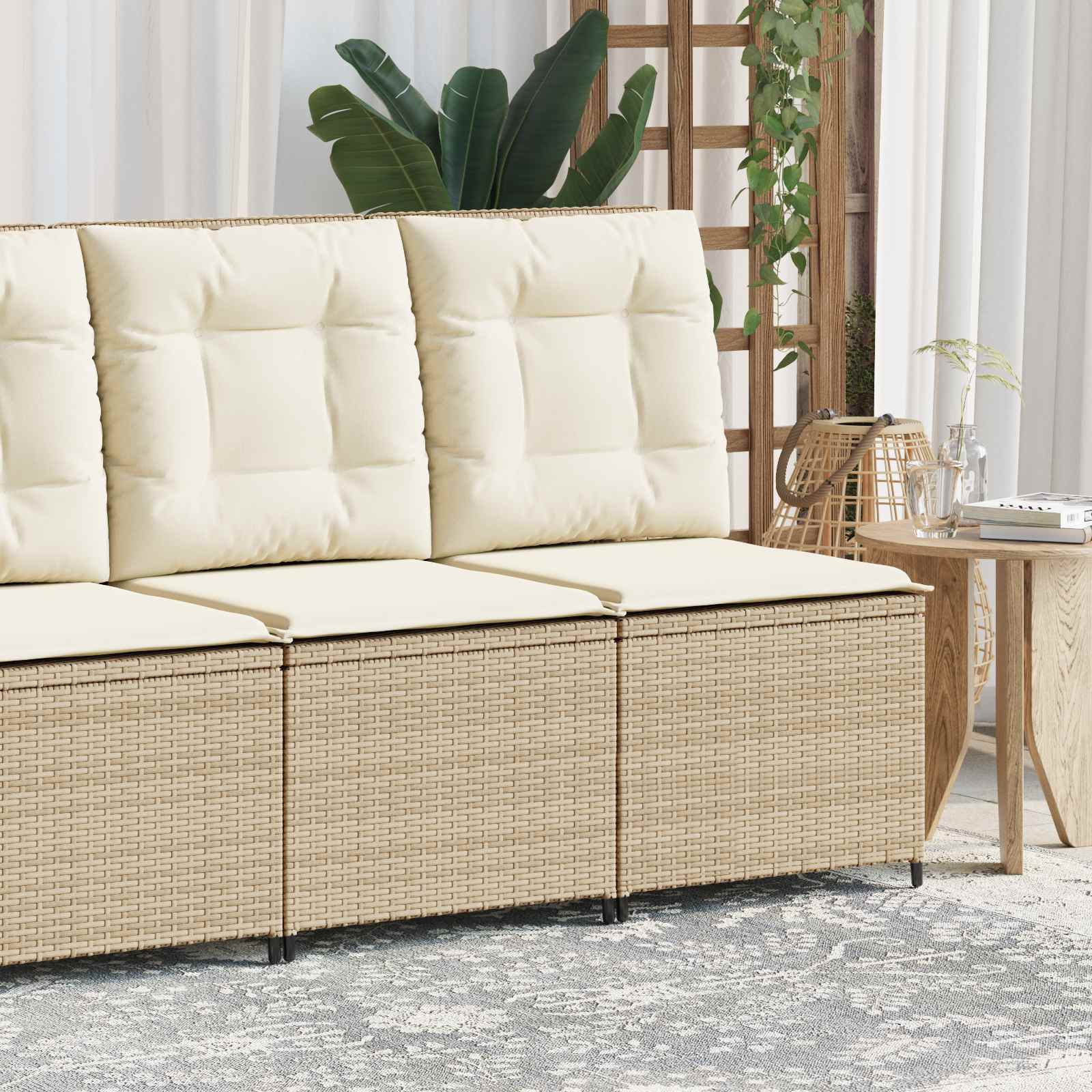 Canapé de jardin avec coussin Noir et blanc crème polyrotin - XIOS