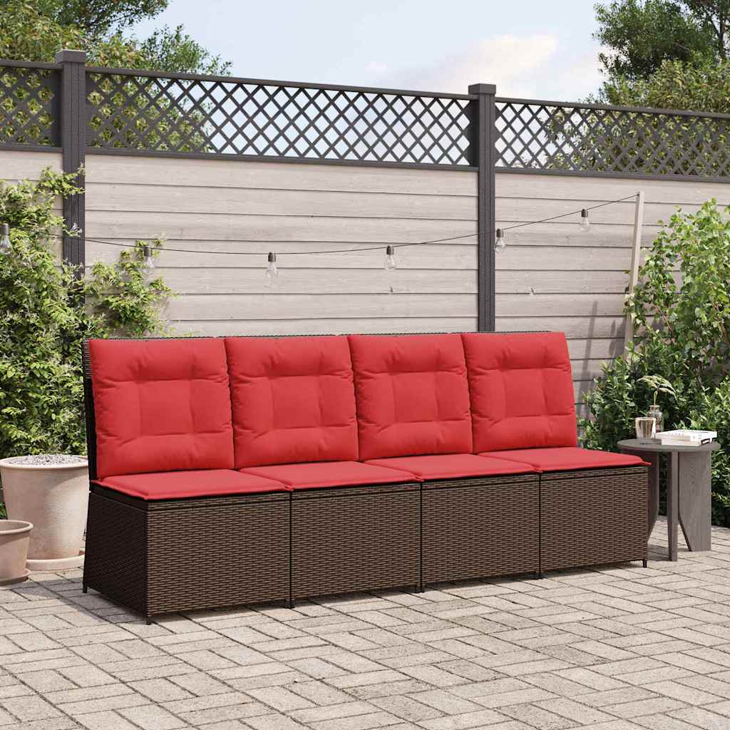 Canapé de jardin avec coussin Marron et rouge polyrotin - XIOS