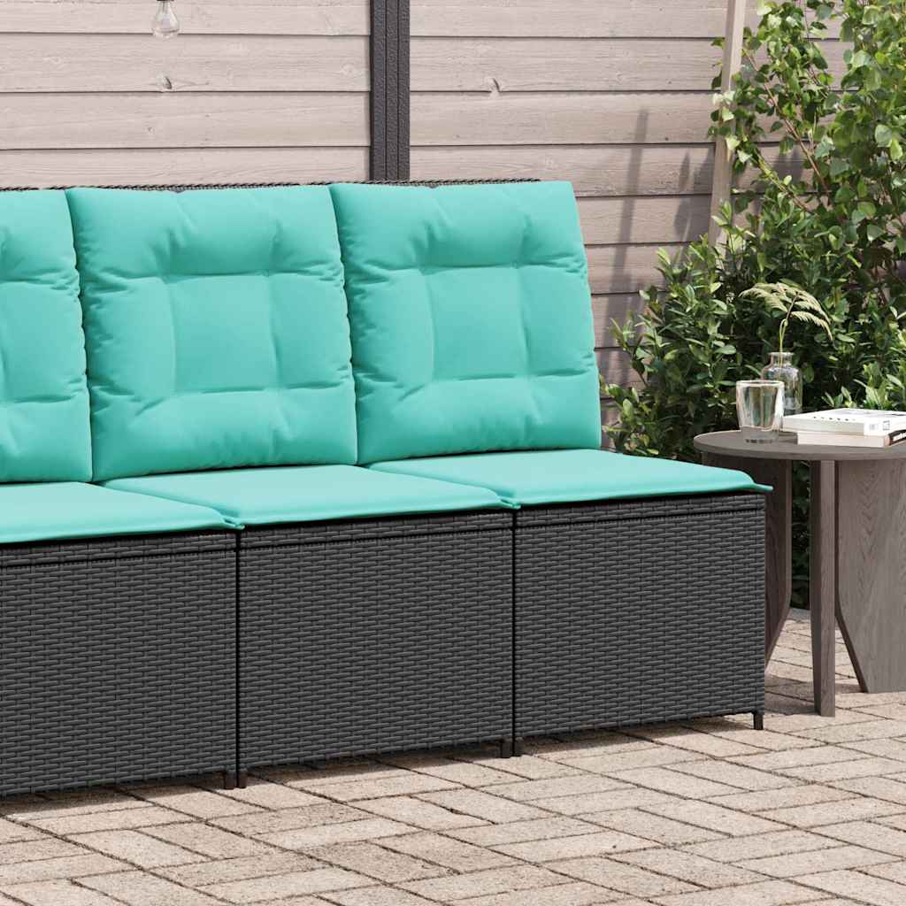 Canapé de jardin avec coussin Noir et turquoise polyrotin
