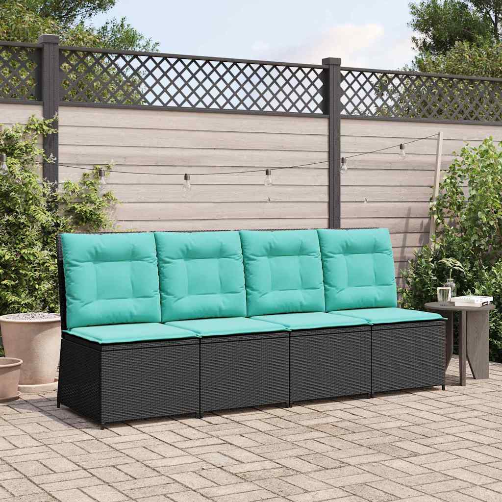 Canapé de jardin avec coussin Noir et turquoise polyrotin