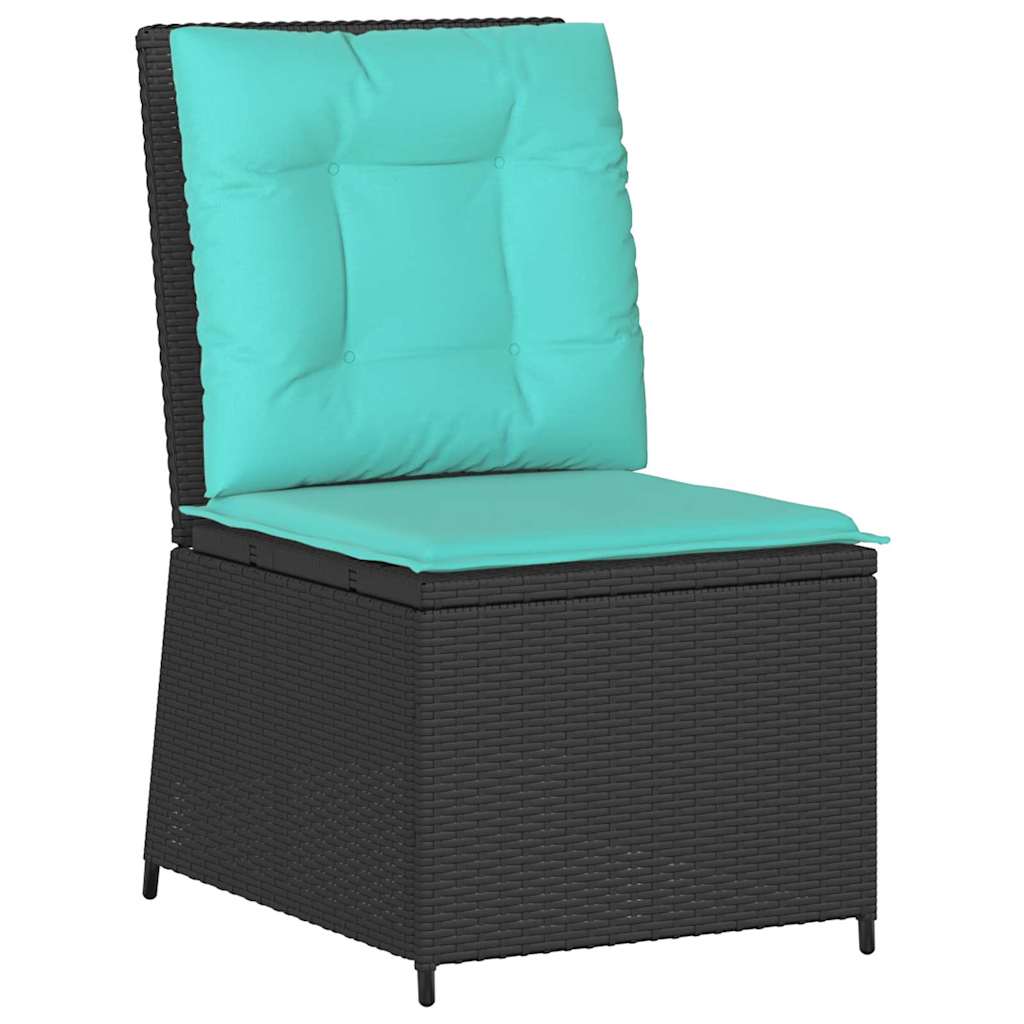 Canapé de jardin avec coussin Noir et turquoise polyrotin