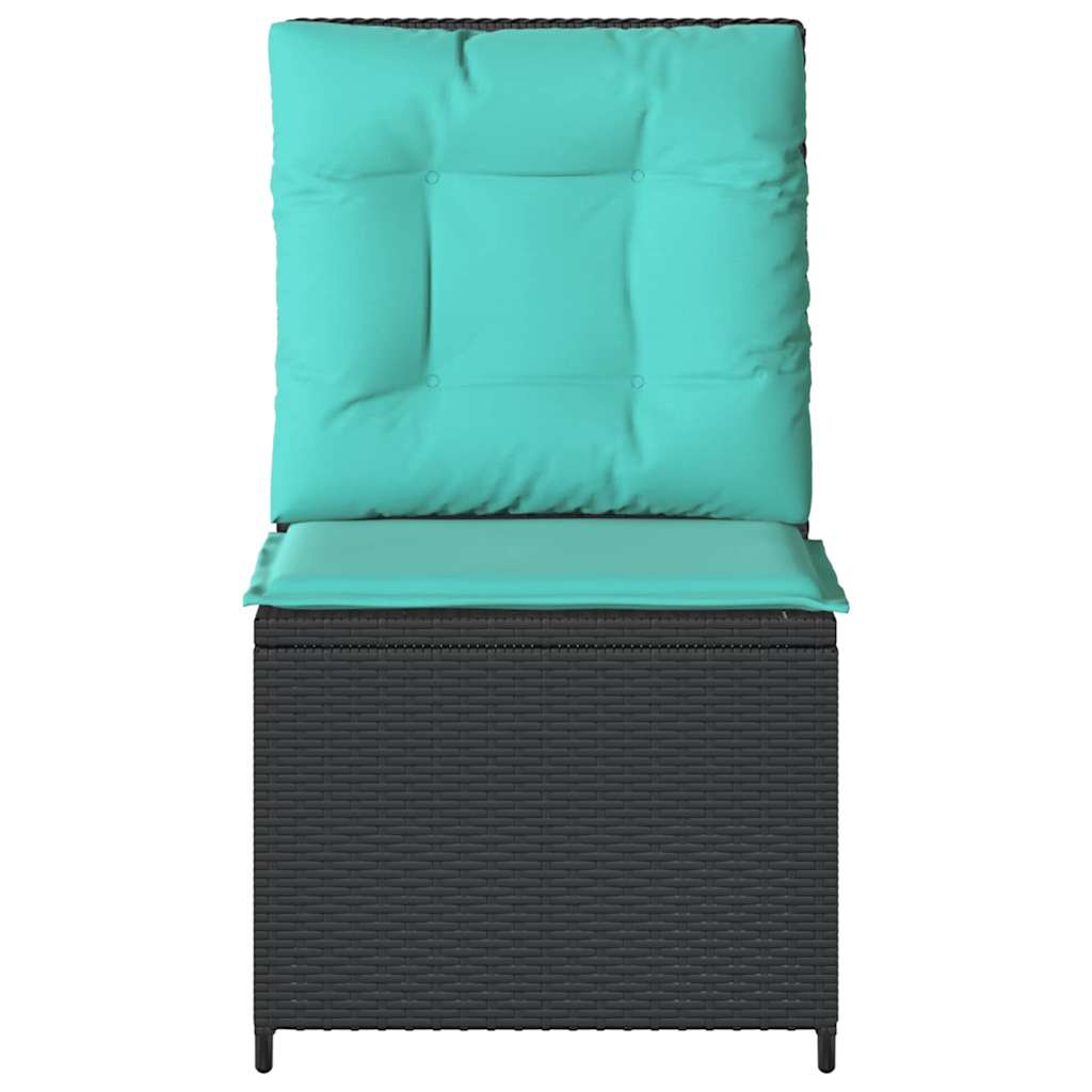 Canapé de jardin avec coussin Noir et turquoise polyrotin