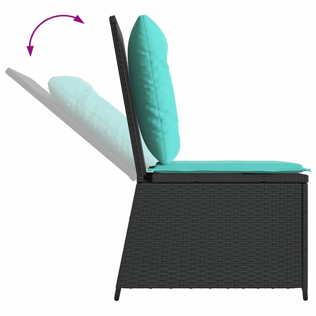 Canapé de jardin avec coussin Noir et turquoise polyrotin