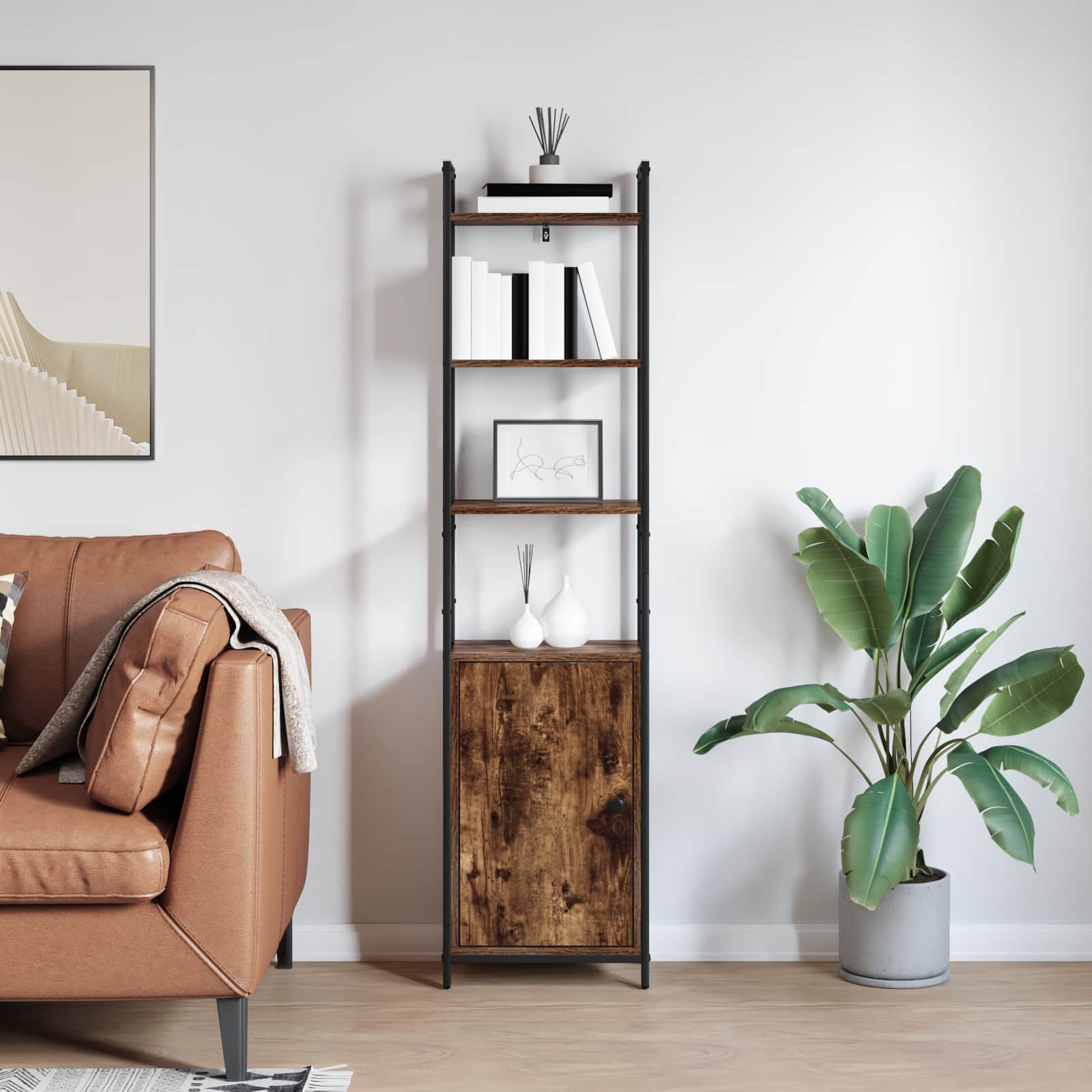 Bibliothèque Chêne fumé 40 x 24 x 161 cm Bois d'ingénierie - XIOS