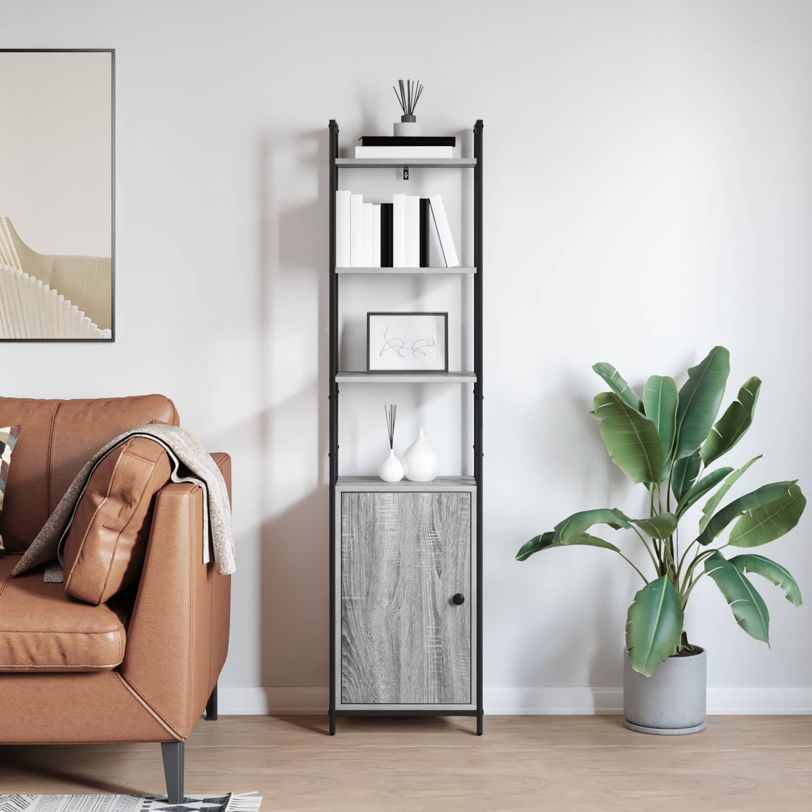 Bibliothèque Gris Sonoma 40 x 24 x 161 cm Bois d'ingénierie - XIOS