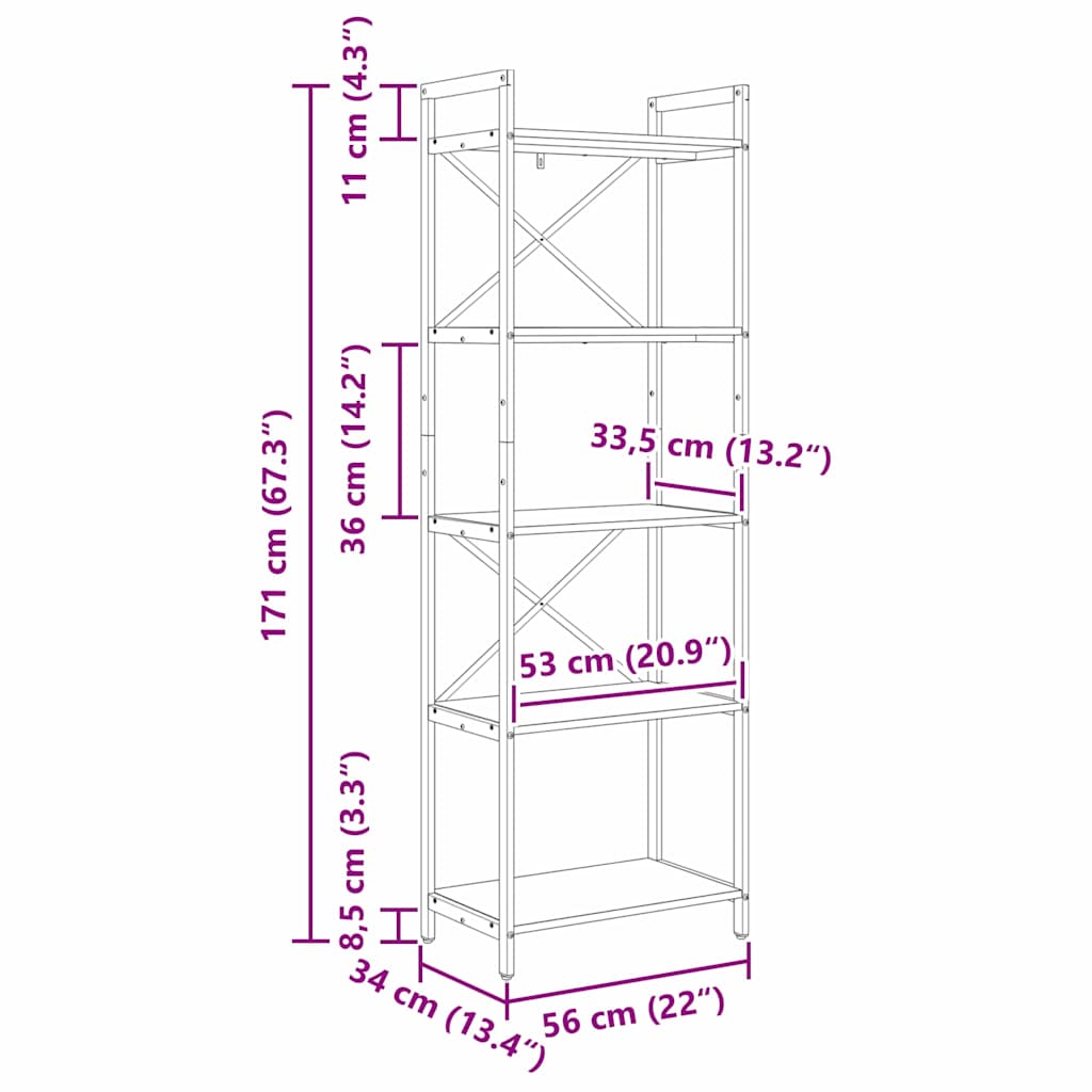 Étagère Chêne fumé 56 x 34 x 171 cm Bois d'ingénierie - XIOS