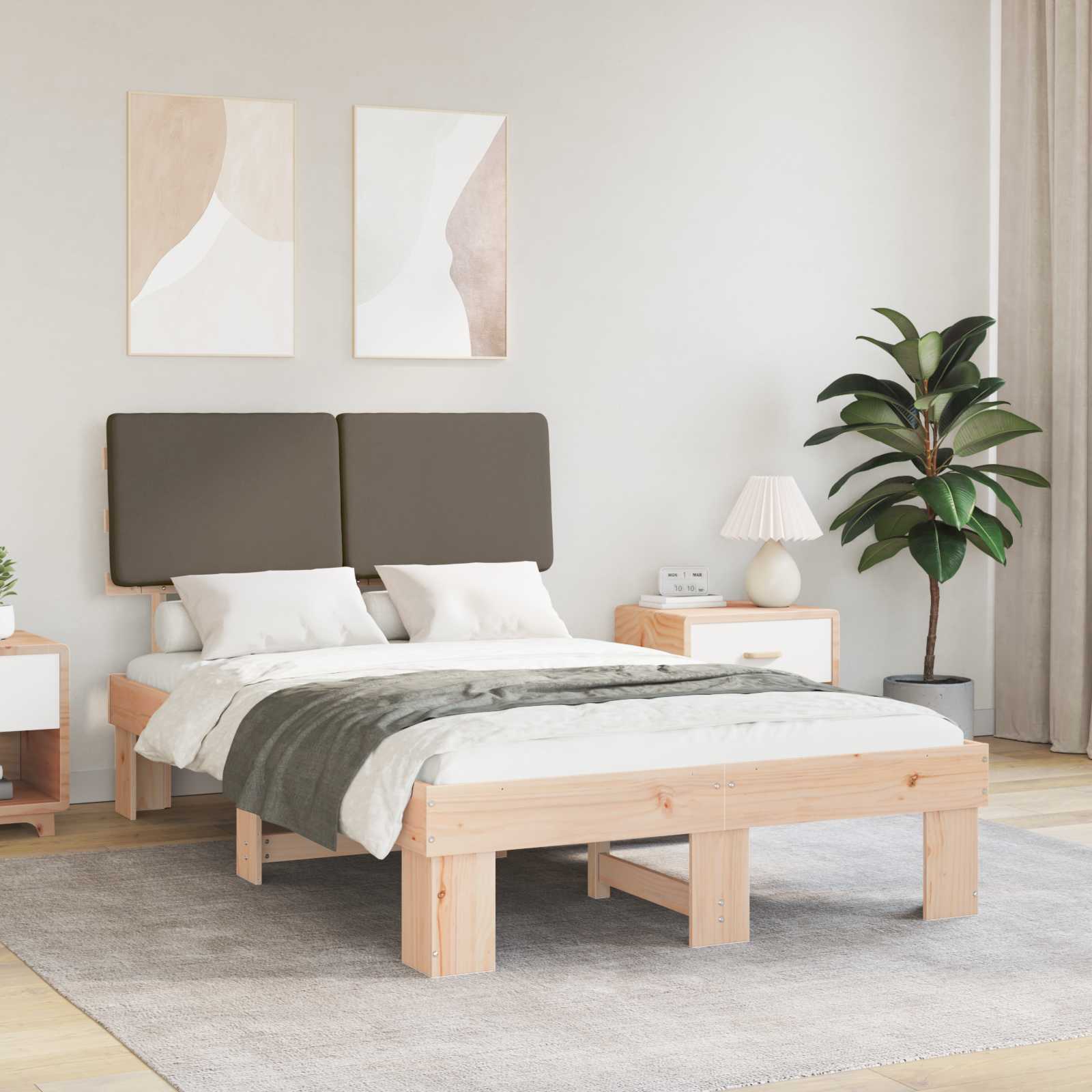 Cadre de lit avec tête de lit rembourrée Taupe 120 x 200 cm - XIOS