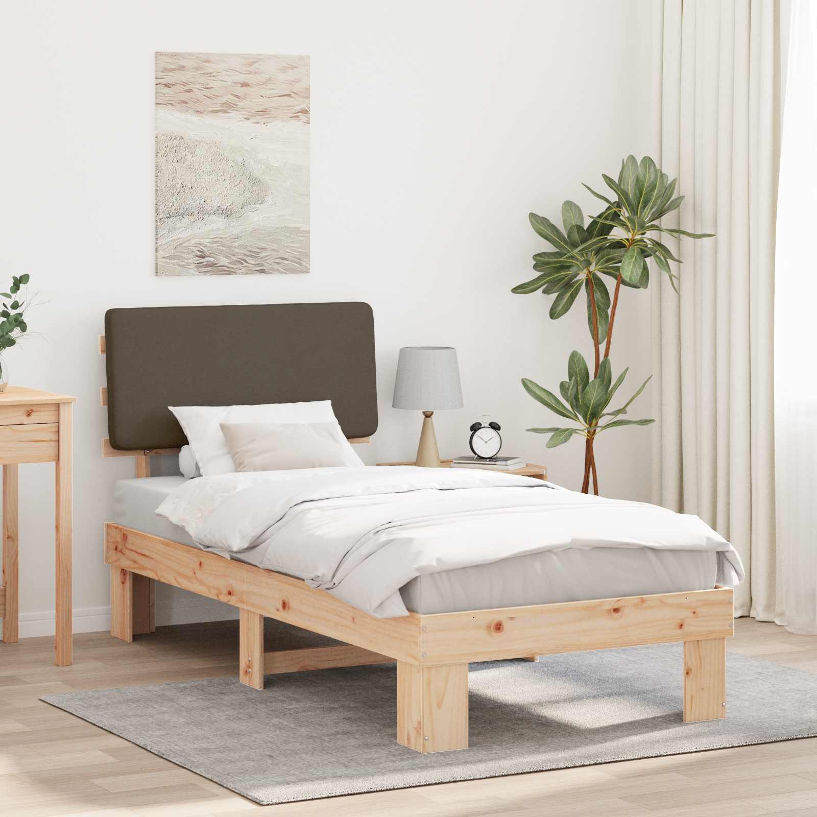 Cadre de lit avec tête de lit rembourrée Taupe 80 x 200 cm - XIOS