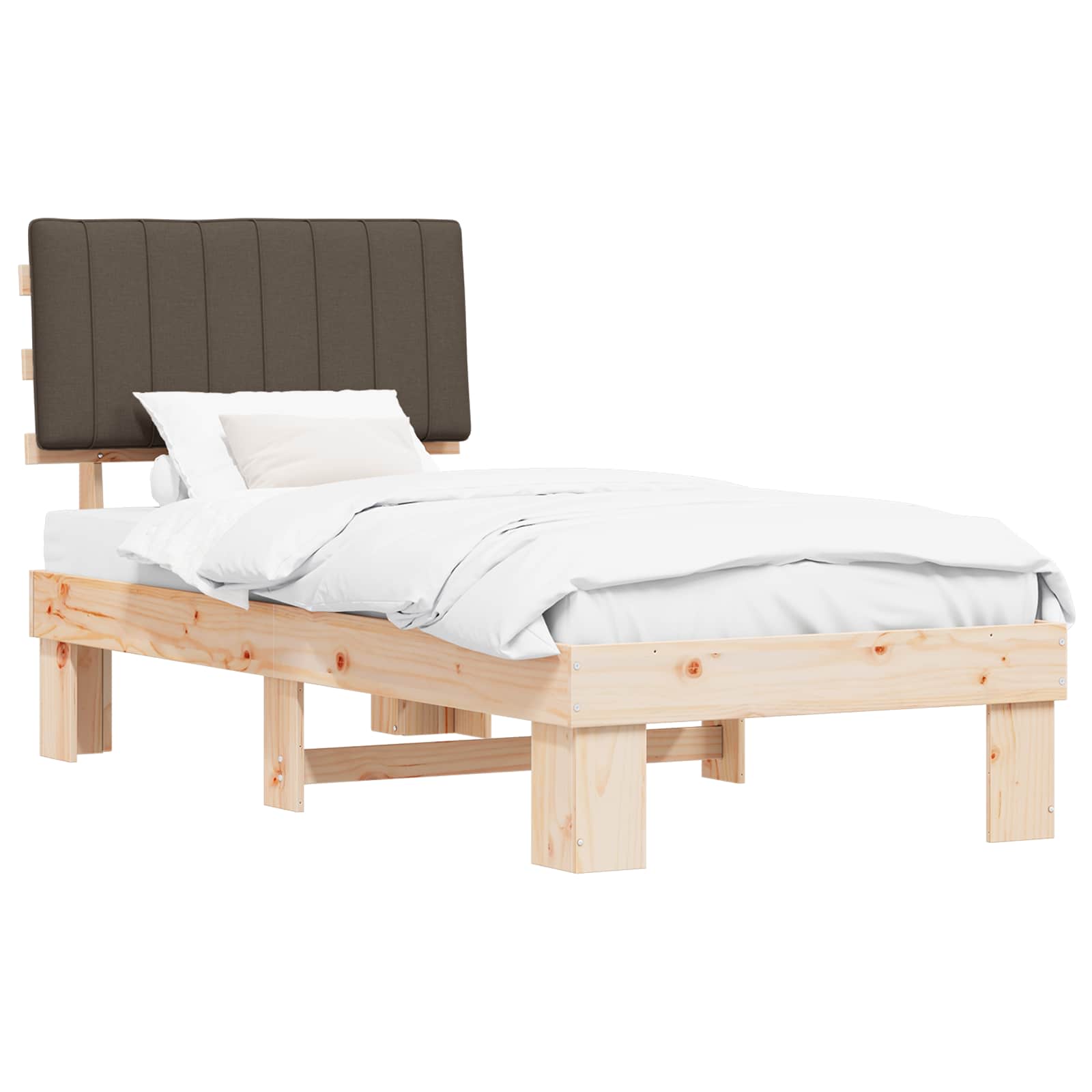 Cadre de lit avec tête de lit rembourrée Taupe 90 x 190 cm - XIOS