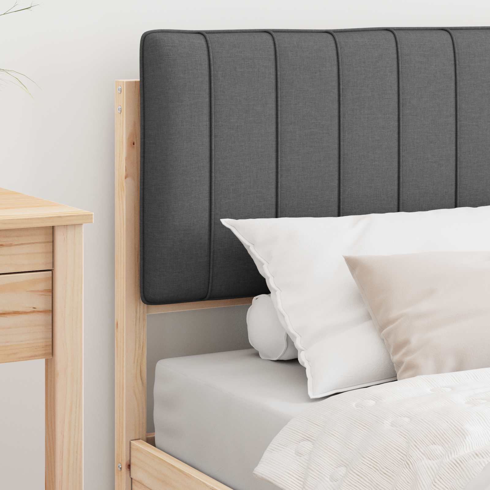 Cadre de lit avec tête de lit rembourrée Gris foncé 90 x 190 cm - XIOS