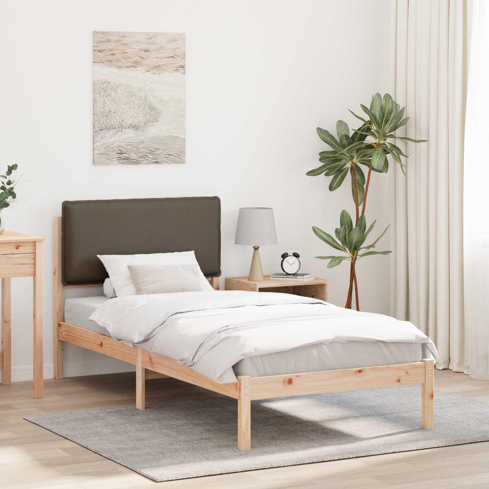 Cadre de lit avec tête de lit rembourrée Taupe 90 x 200 cm - XIOS