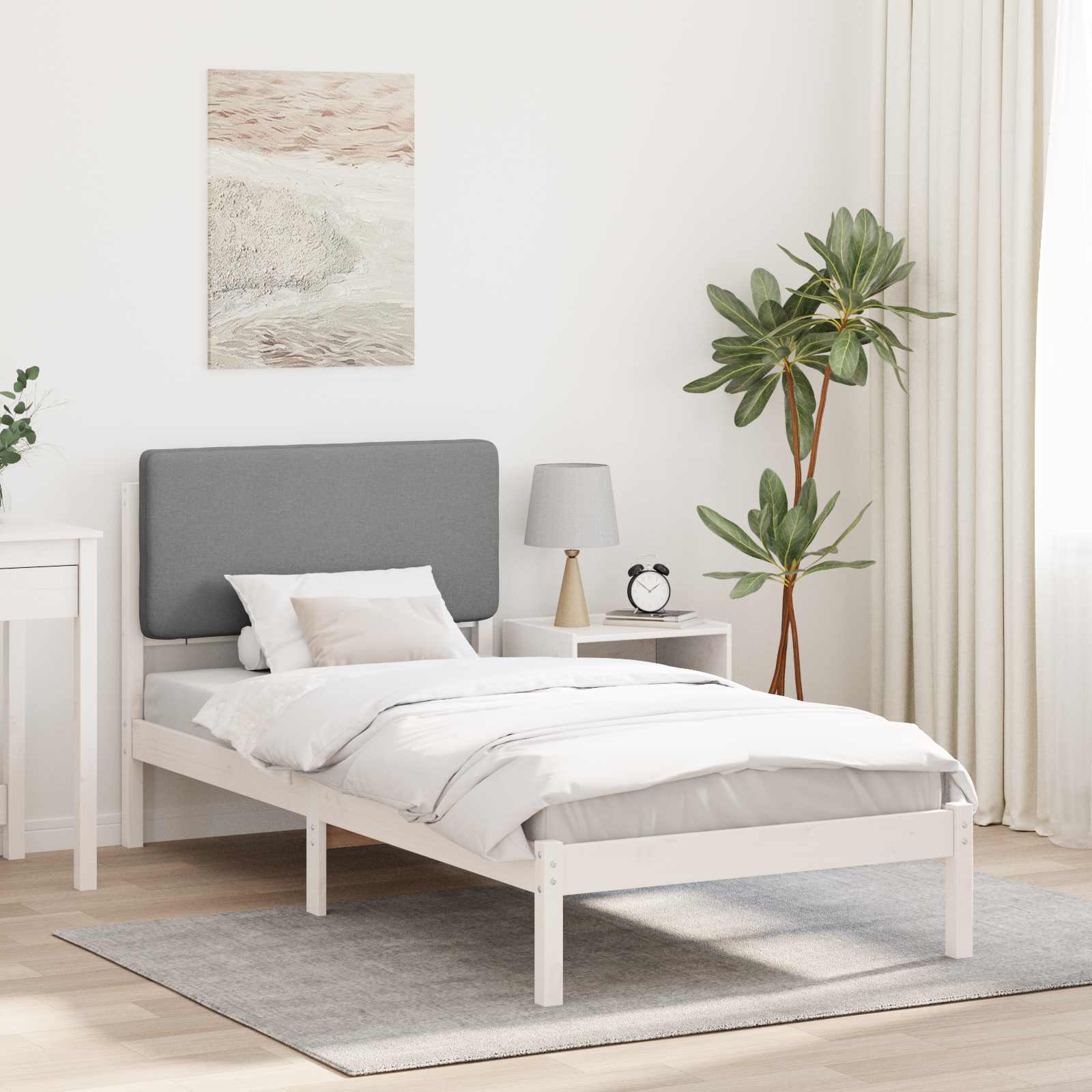 Cadre de lit avec tête de lit rembourrée Gris clair 90 x 200 cm - XIOS