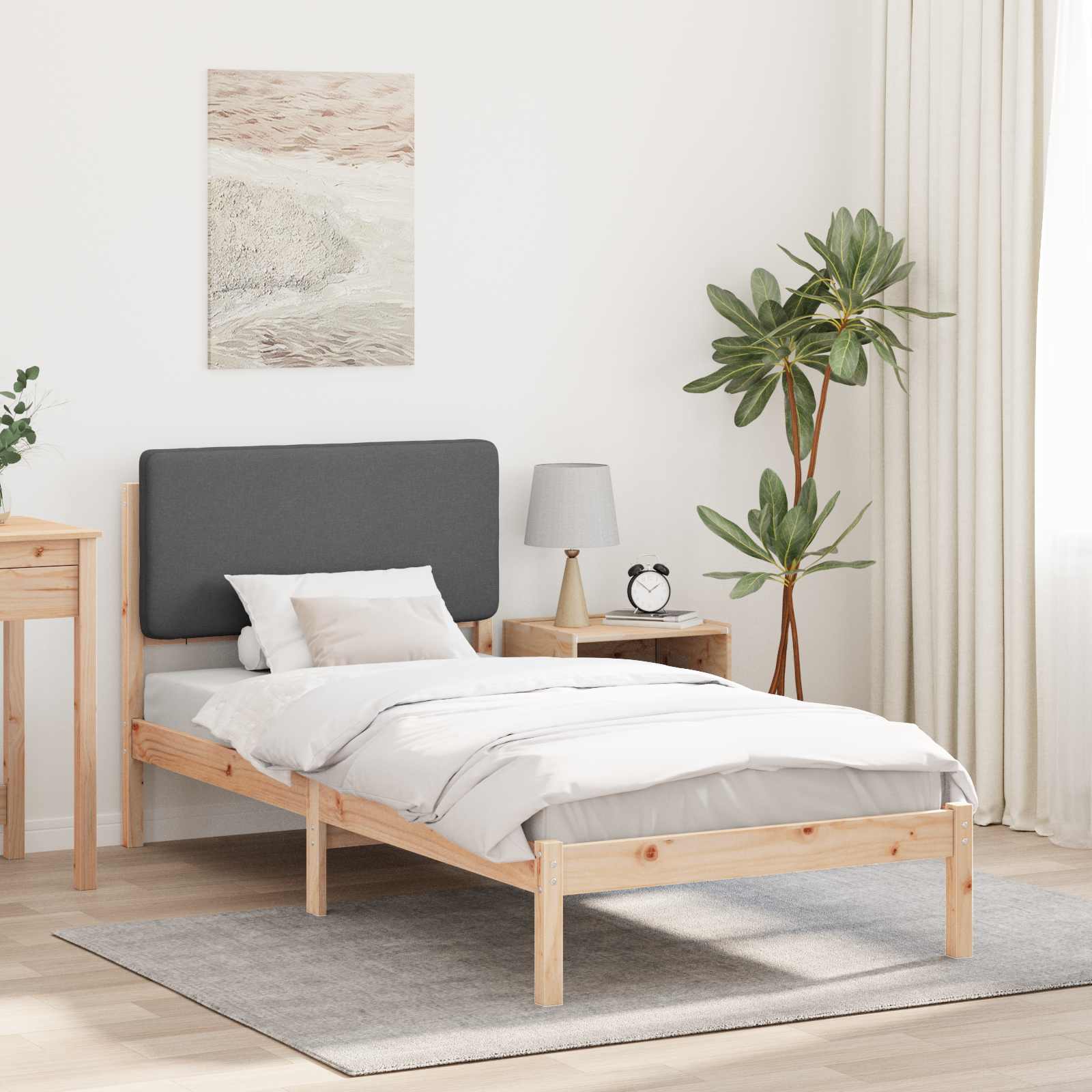 Cadre de lit avec tête de lit rembourrée Gris foncé 80 x 200 cm - XIOS