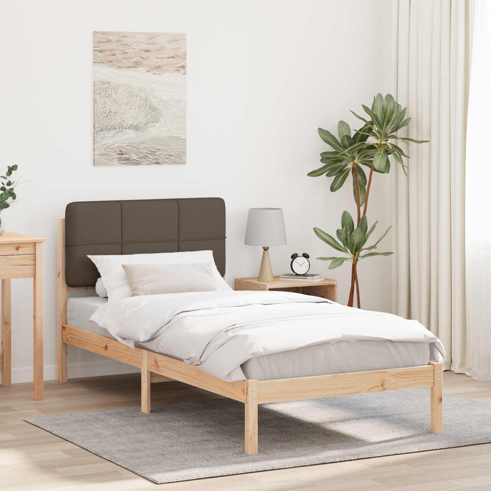 Cadre de lit avec tête de lit rembourrée Taupe 80 x 200 cm - XIOS