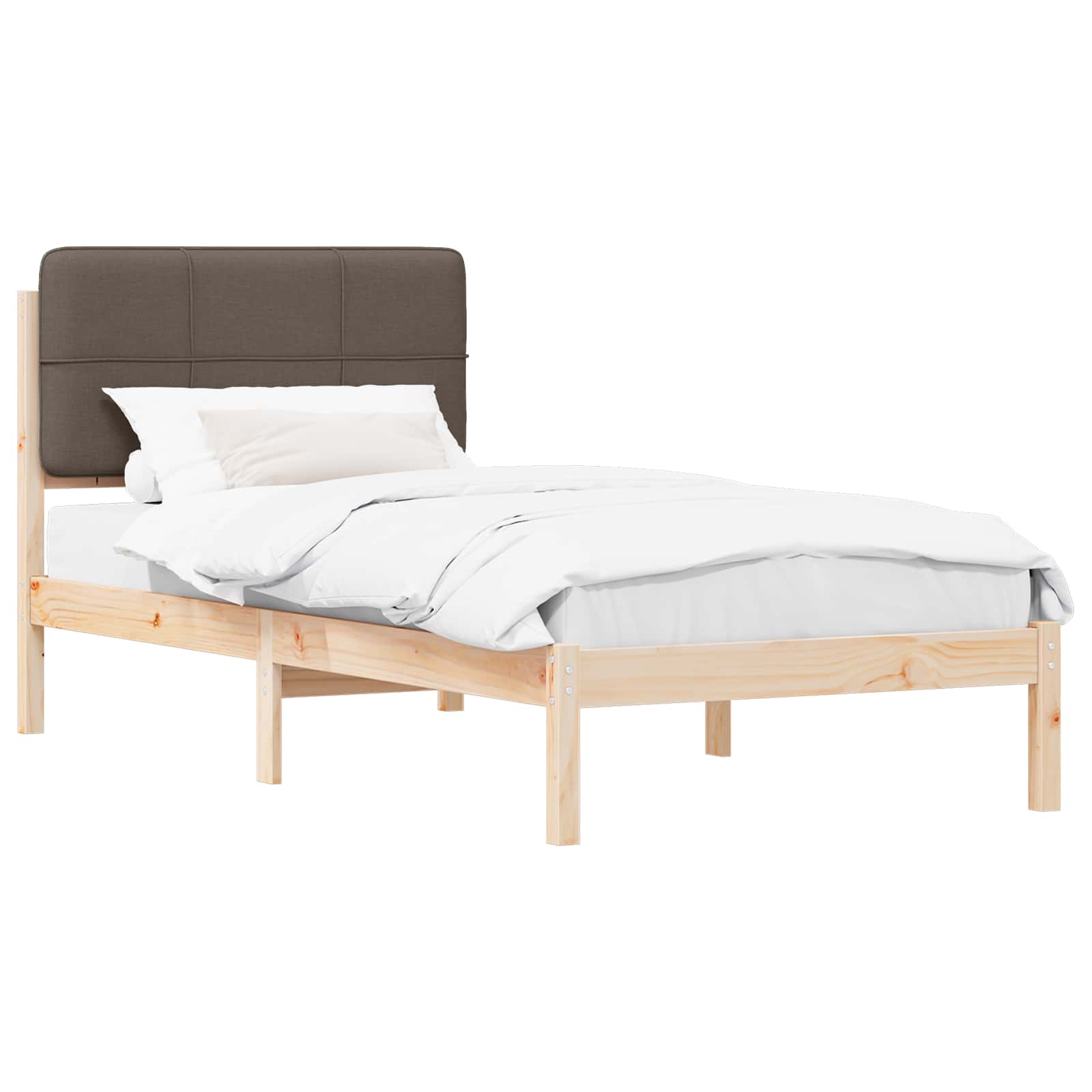 Cadre de lit avec tête de lit rembourrée Taupe 90 x 190 cm - XIOS