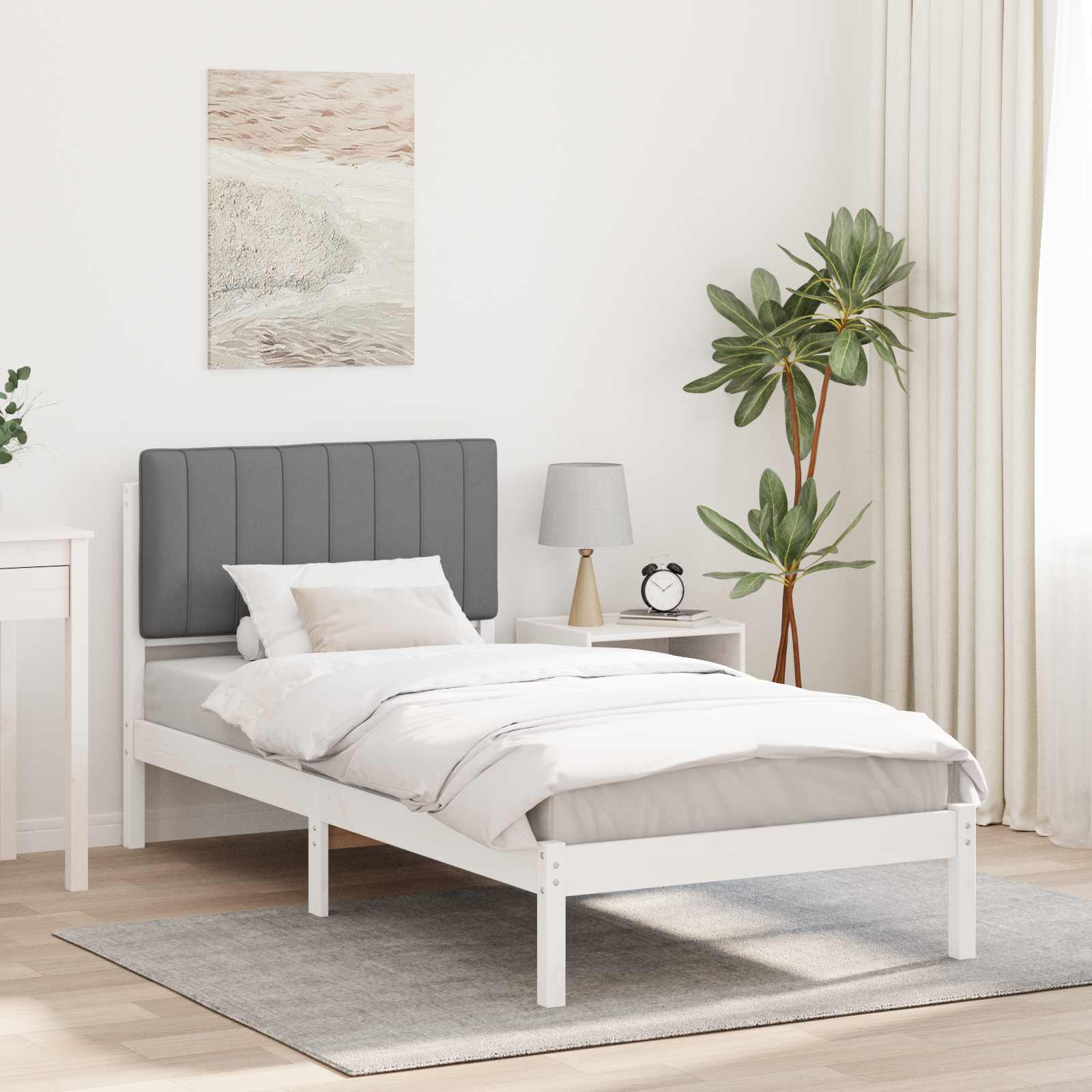 Cadre de lit avec tête de lit rembourrée Gris clair 90 x 190 cm - XIOS