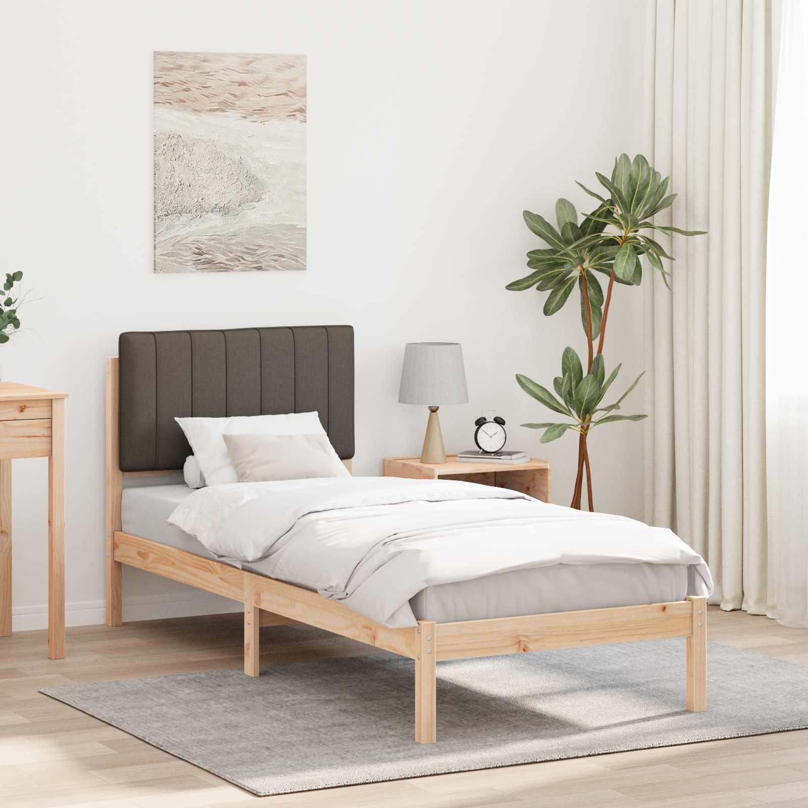 Cadre de lit avec tête de lit rembourrée Taupe 75 x 190 cm - XIOS