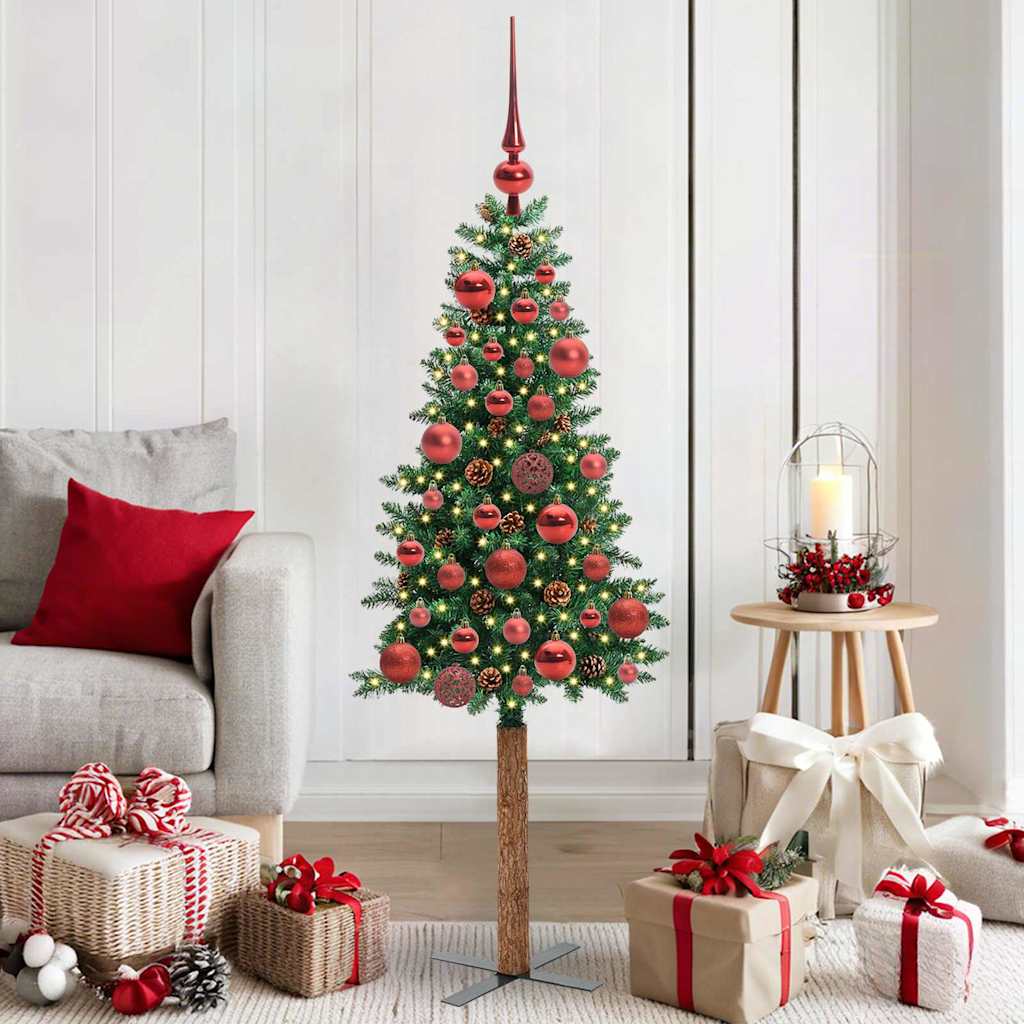 Sapin de Noël mince Vert 150 cm PVC et bois de pin massif - XIOS