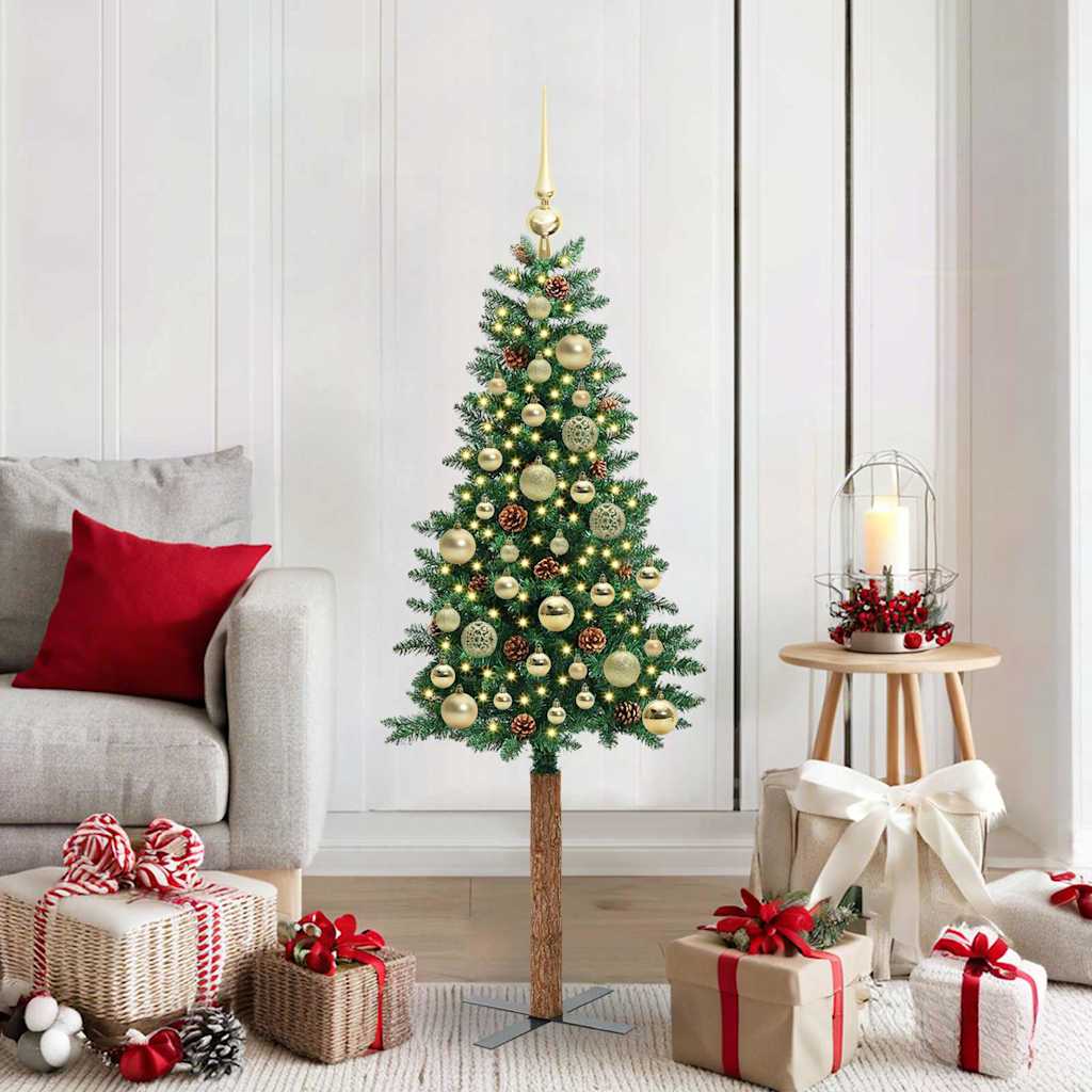 Sapin de Noël mince Vert 150 cm PVC et bois de pin massif - XIOS