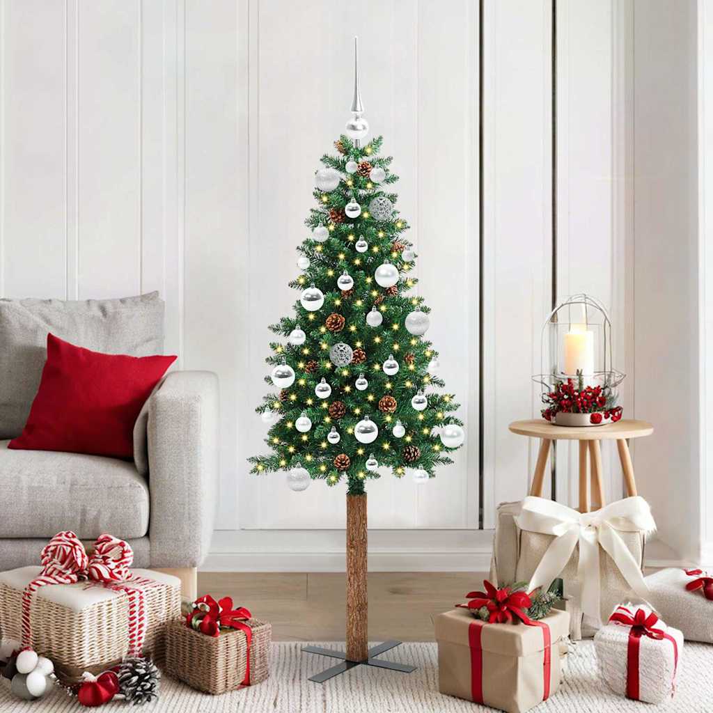 Sapin de Noël mince Vert 150 cm PVC et bois de pin massif - XIOS