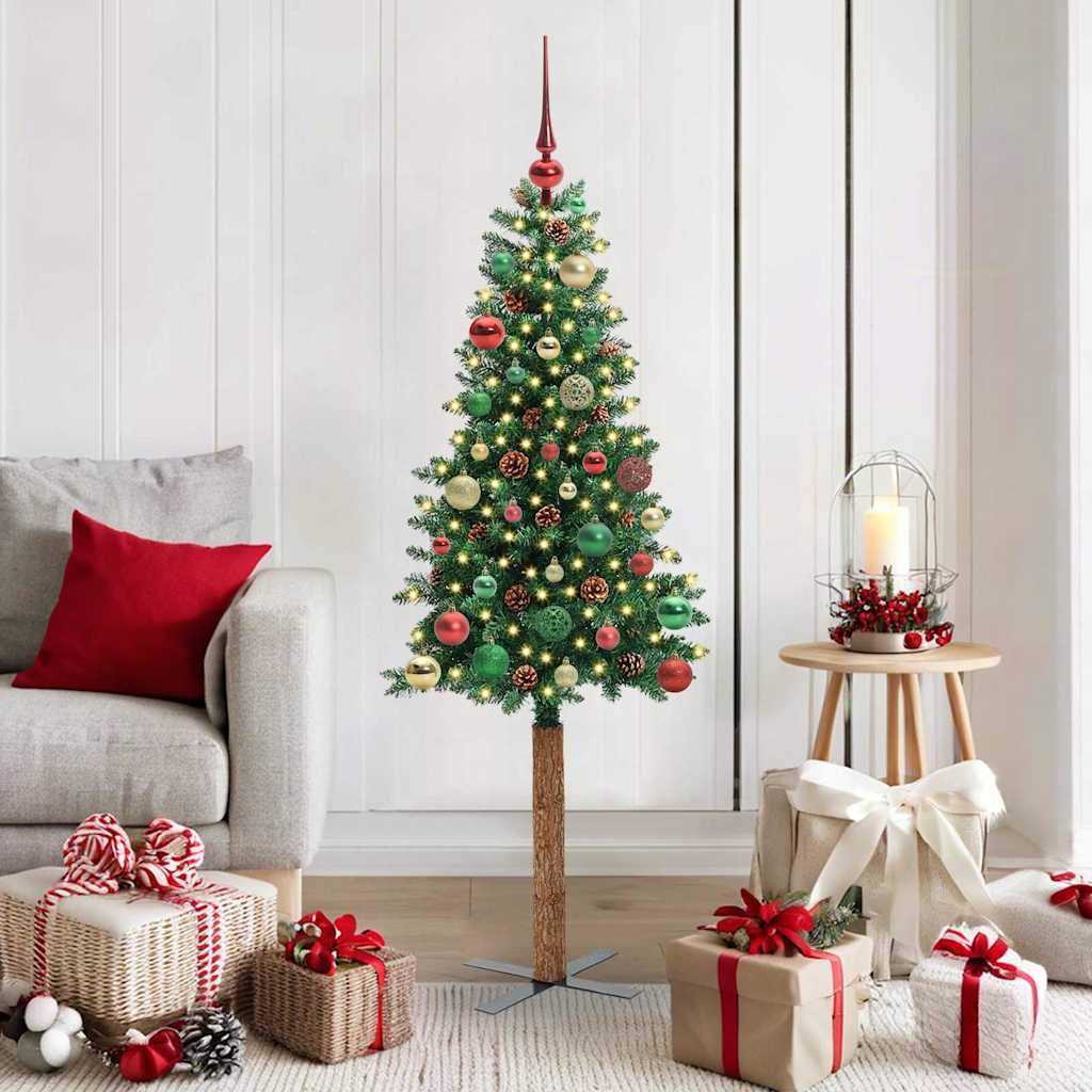 Sapin de Noël mince Vert 150 cm PVC et bois de pin massif - XIOS