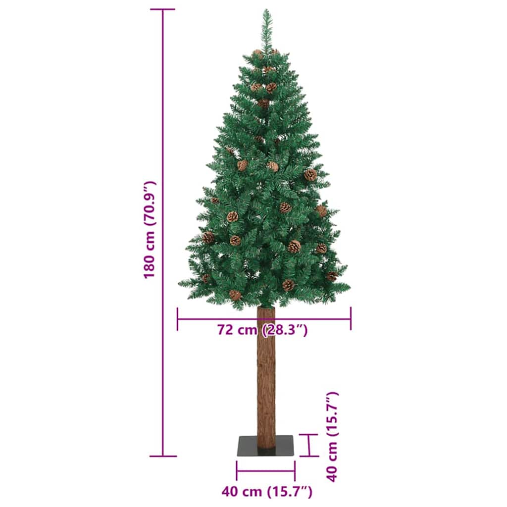 Sapin de Noël mince Vert 180 cm PVC et bois de pin massif - XIOS