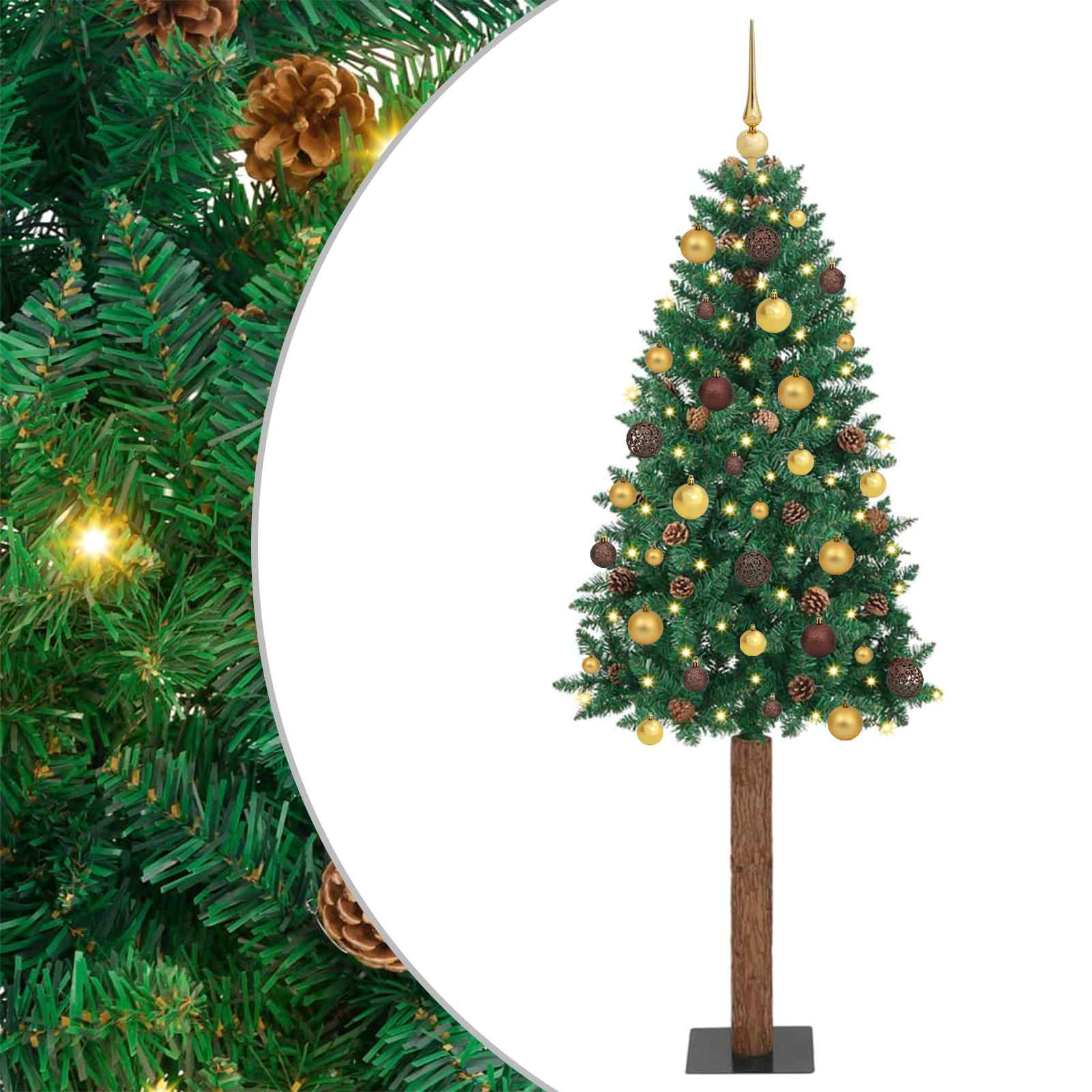 Sapin de Noël mince Vert 180 cm PVC et bois de pin massif