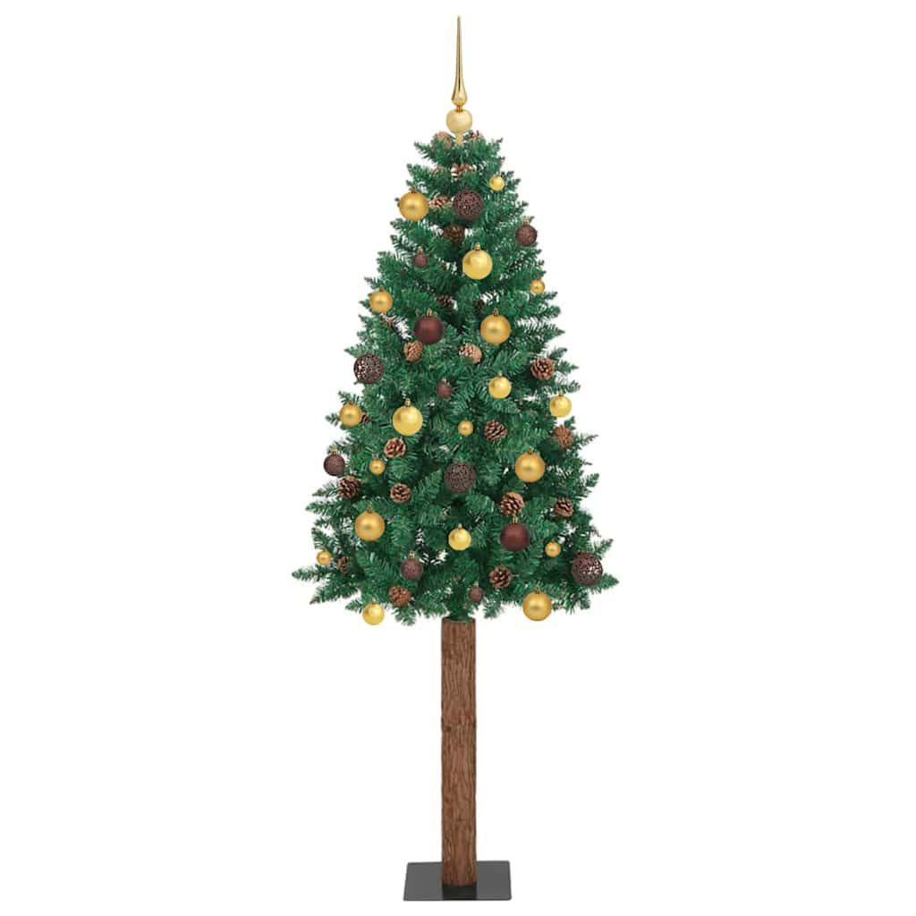 Sapin de Noël mince Vert 180 cm PVC et bois de pin massif