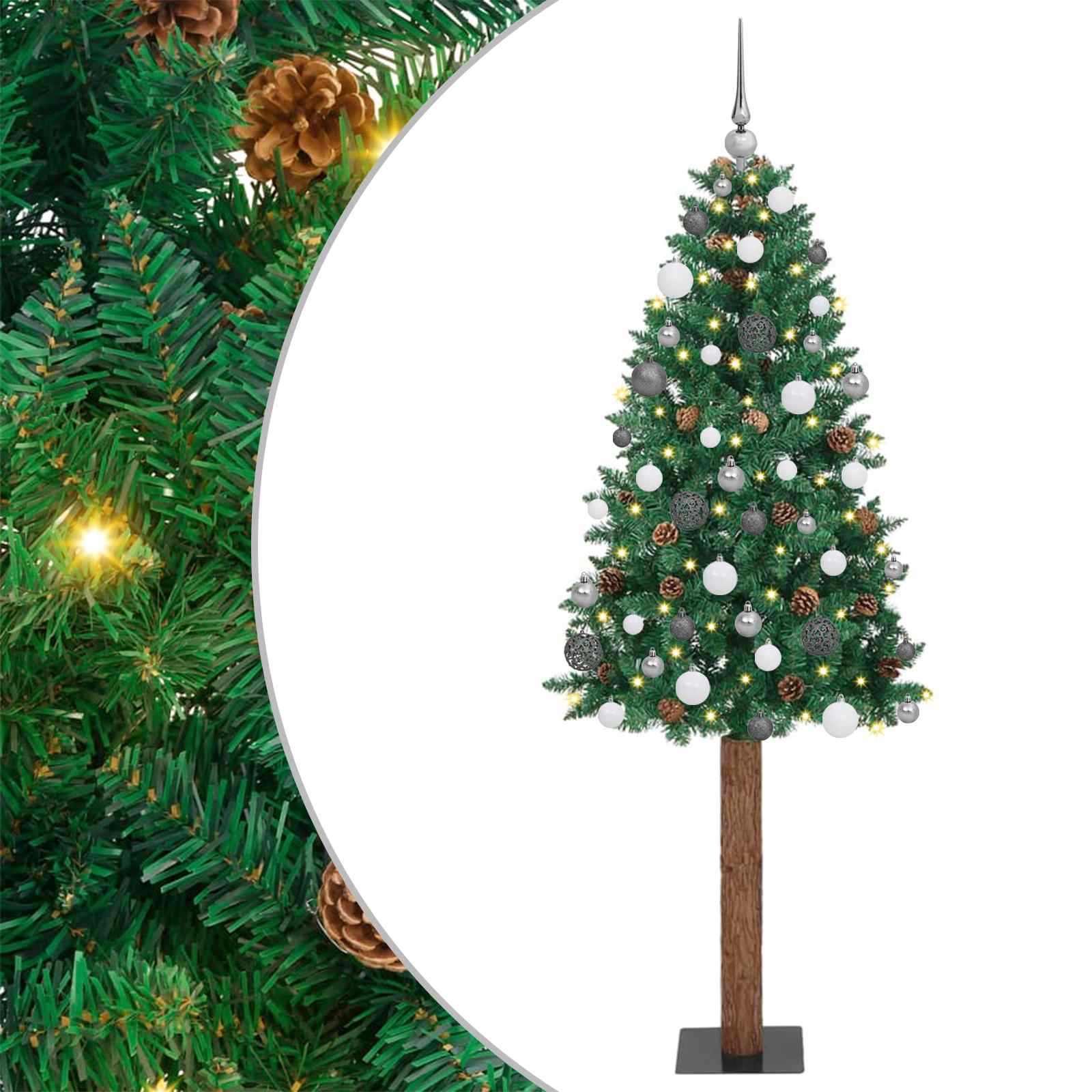 Sapin de Noël mince Vert 180 cm PVC et bois de pin massif