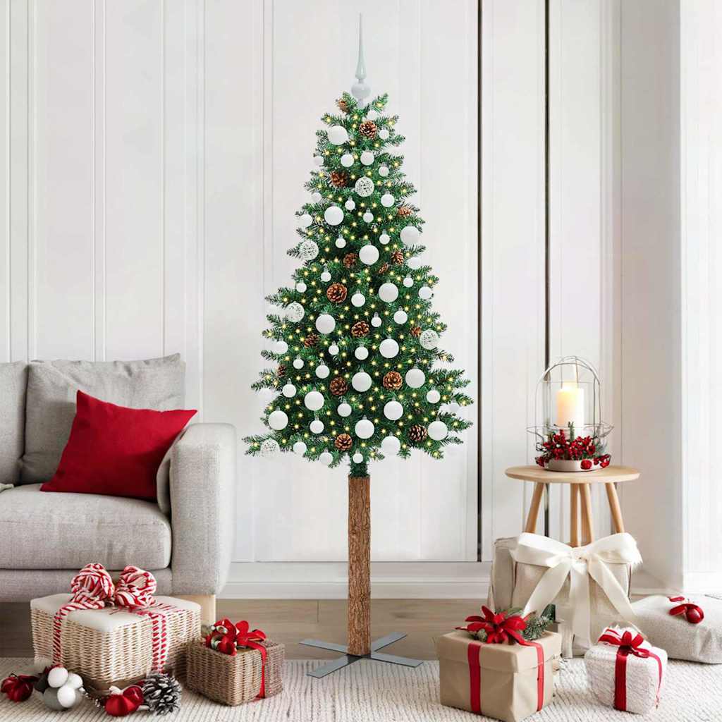 Sapin de Noël mince Vert 180 cm PVC et bois de pin massif - XIOS