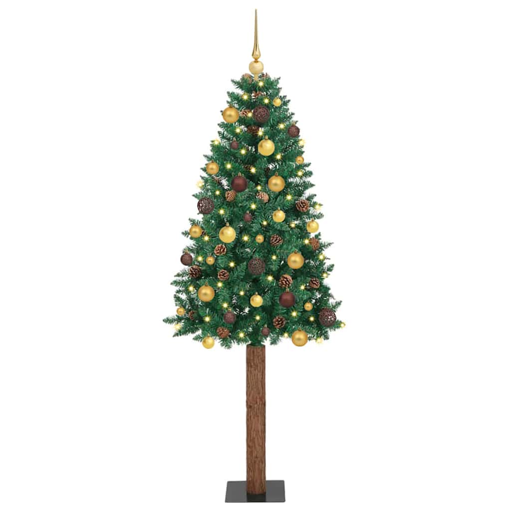 Sapin de Noël mince Vert 210 cm PVC et bois de pin massif