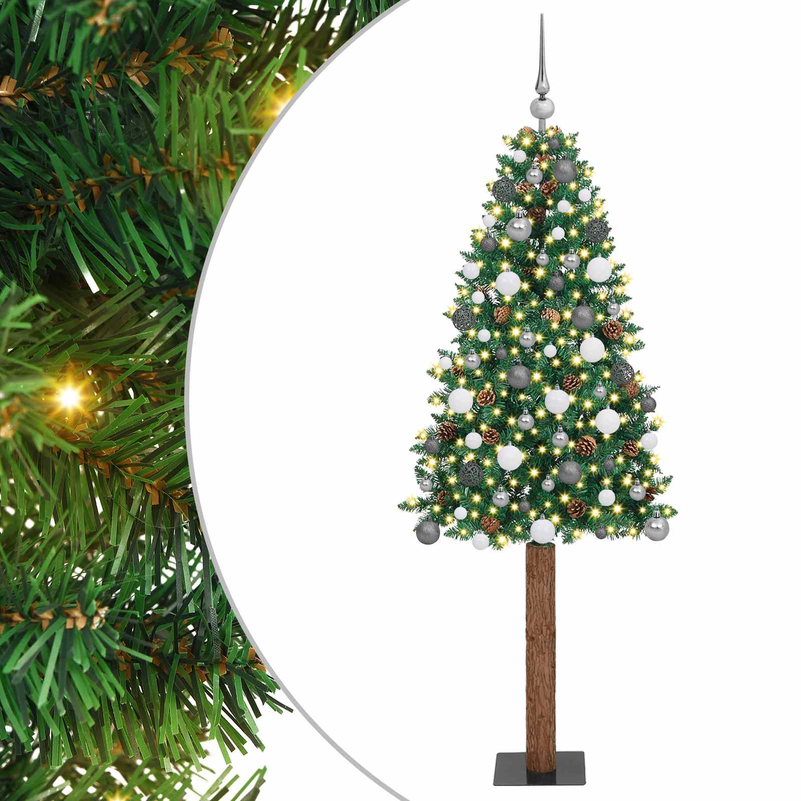 Sapin de Noël mince Vert 210 cm PVC et bois de pin massif - XIOS