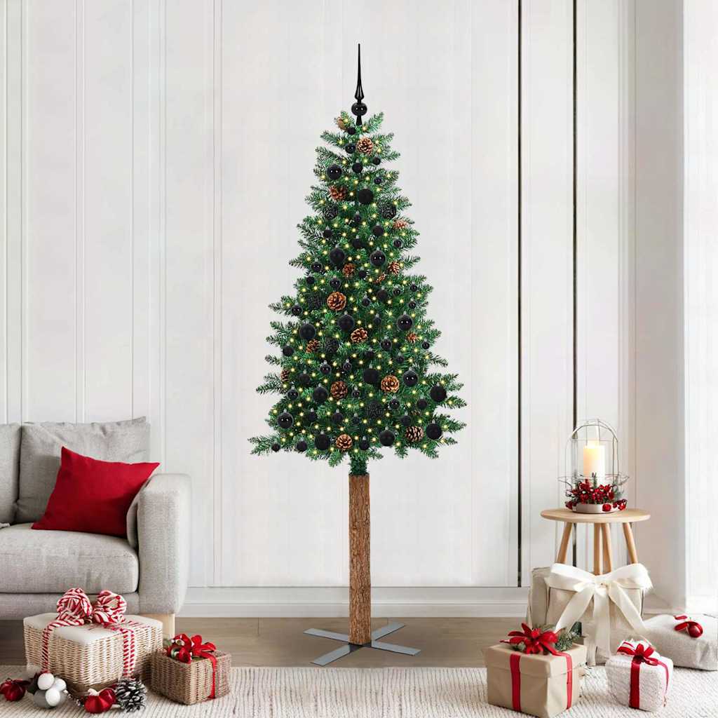 Sapin de Noël mince Vert 210 cm PVC et bois de pin massif - XIOS
