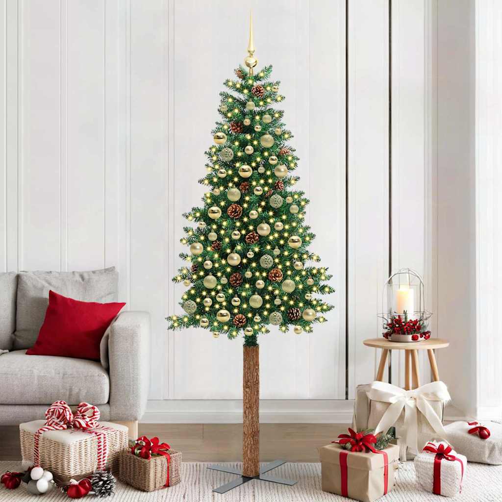 Sapin de Noël mince Vert 210 cm PVC et bois de pin massif - XIOS