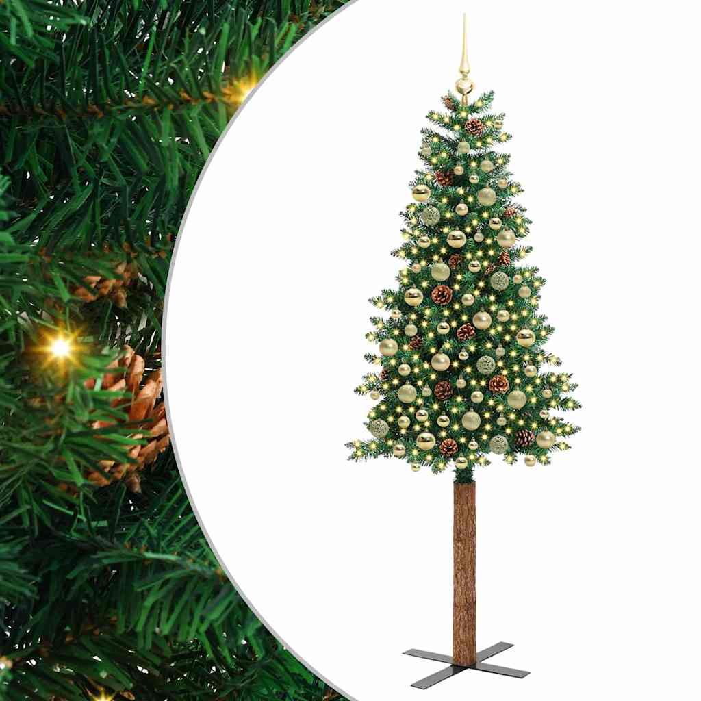 Sapin de Noël mince Vert 210 cm PVC et bois de pin massif - XIOS