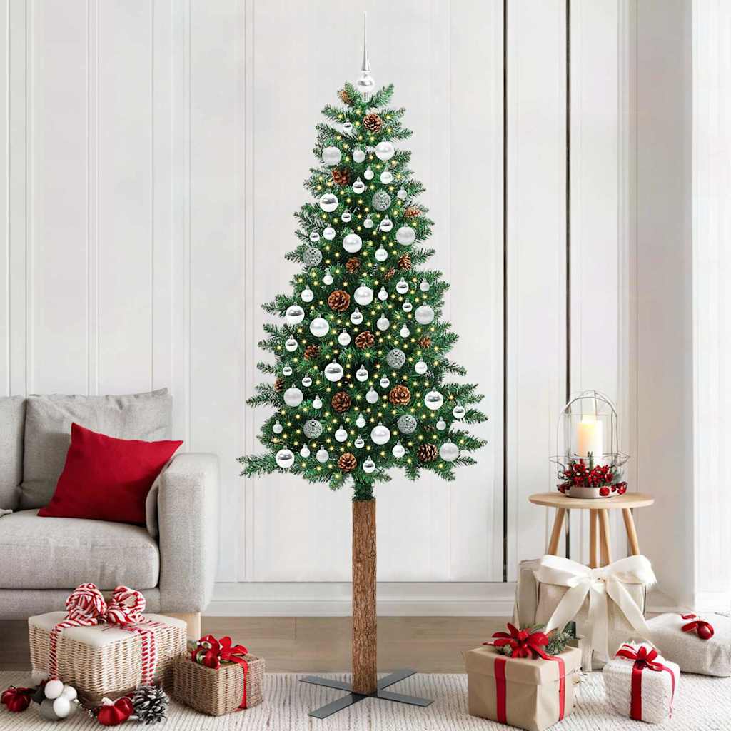 Sapin de Noël mince Vert 210 cm PVC et bois de pin massif - XIOS