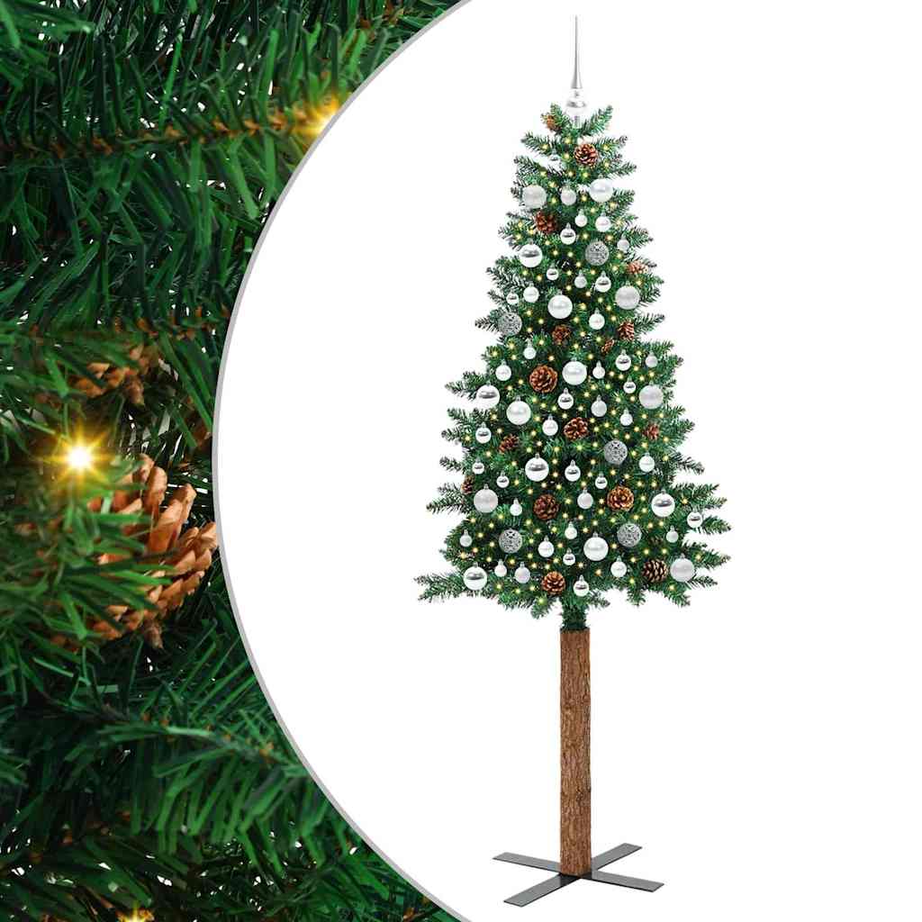 Sapin de Noël mince Vert 210 cm PVC et bois de pin massif - XIOS