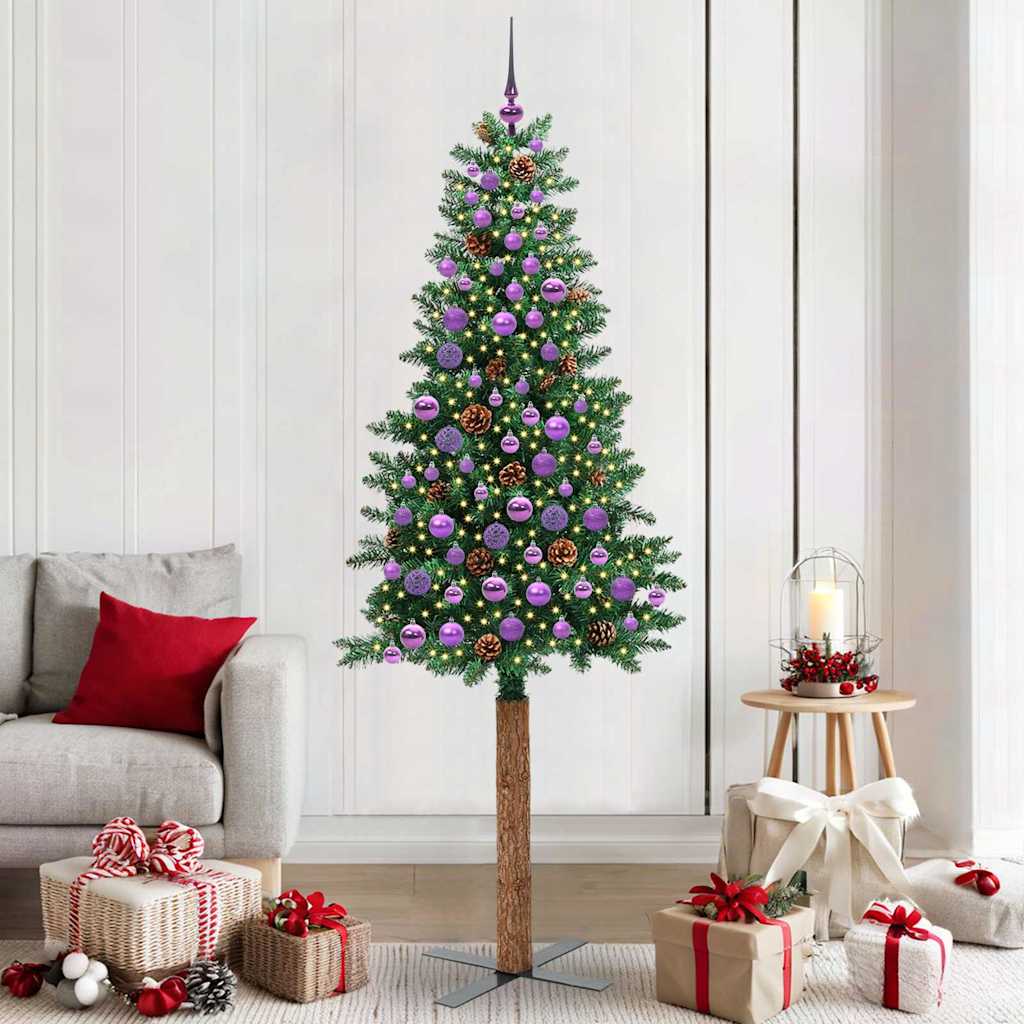 Sapin de Noël mince Vert 210 cm PVC et bois de pin massif - XIOS