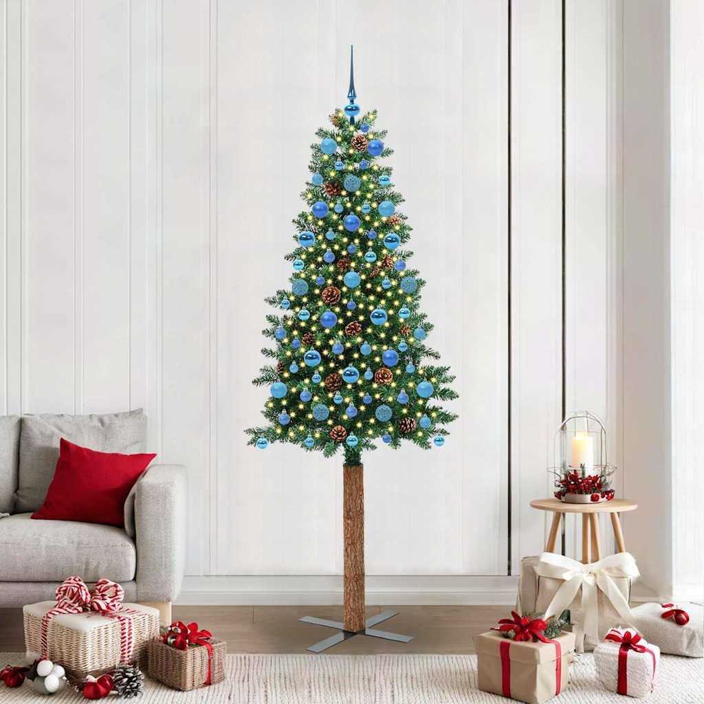 Sapin de Noël mince Vert 210 cm PVC et bois de pin massif - XIOS