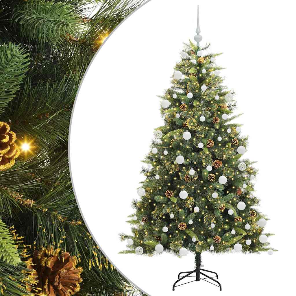 Sapin de Noël artificiel avec branches pliables et cônes 180 cm