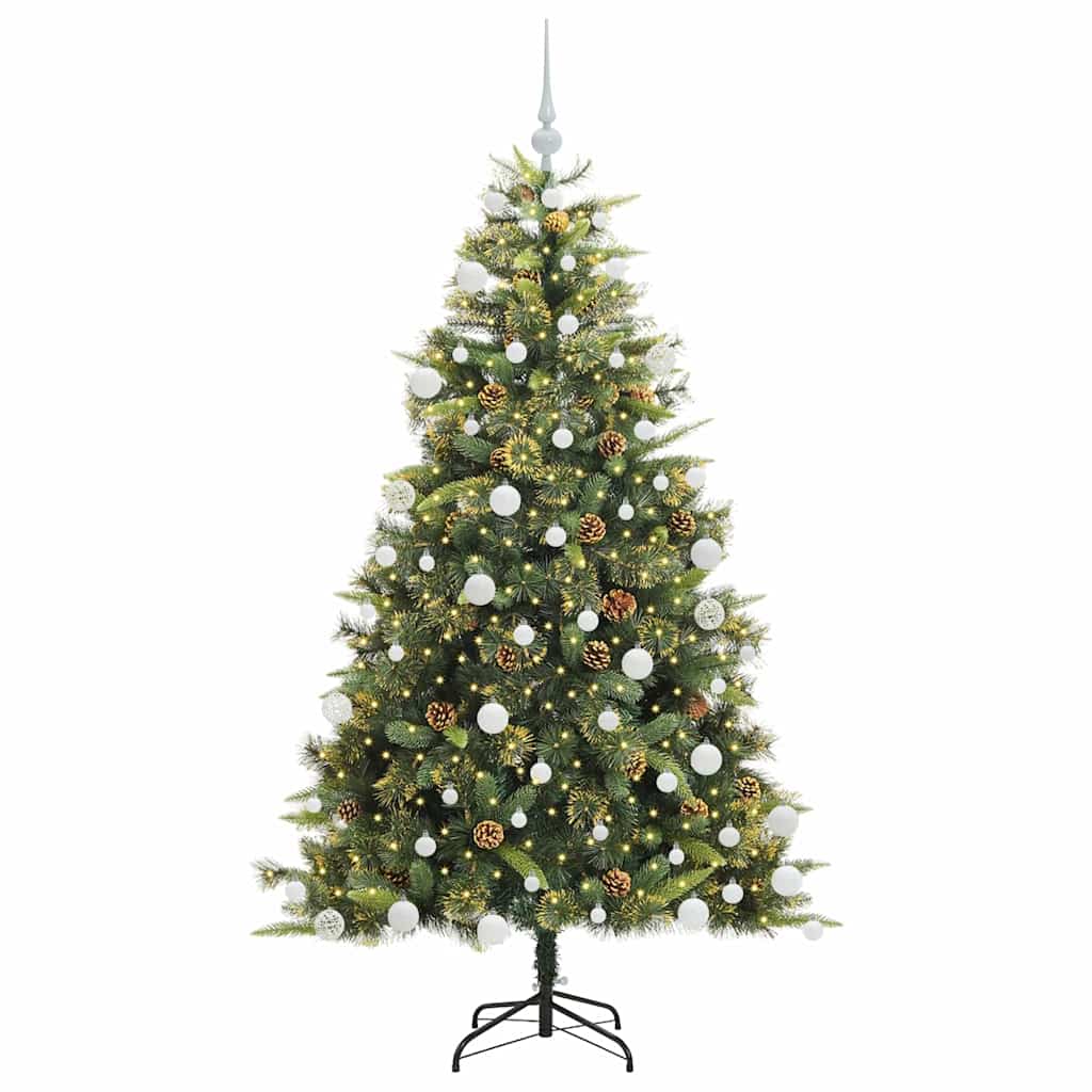 Sapin de Noël artificiel avec branches pliables et cônes 180 cm