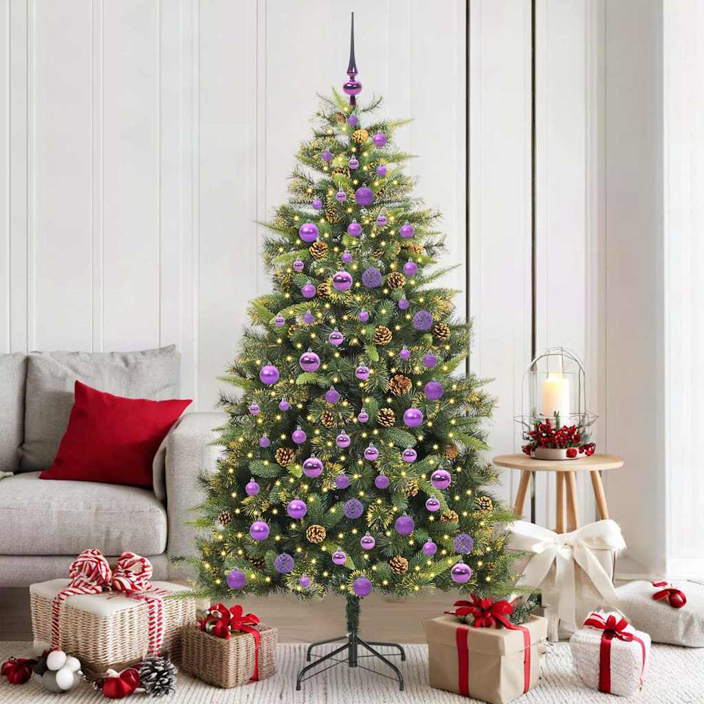 Sapin de Noël artificiel avec branches pliables et cônes 180 cm
