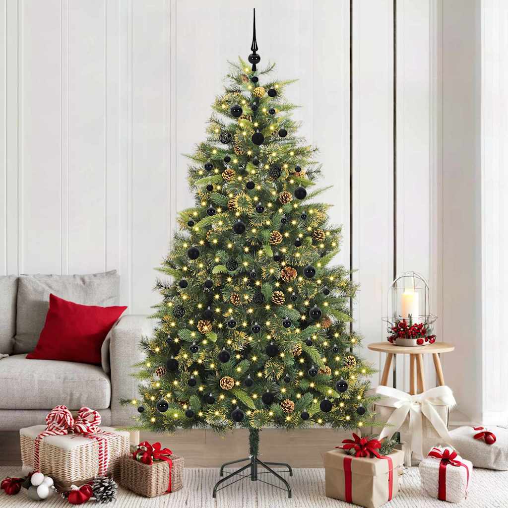 Sapin de Noël artificiel avec branches pliables et cônes 210 cm