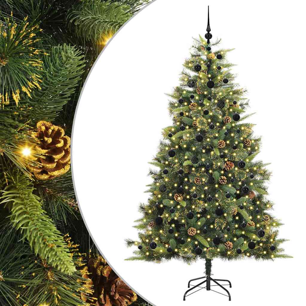 Sapin de Noël artificiel avec branches pliables et cônes 210 cm